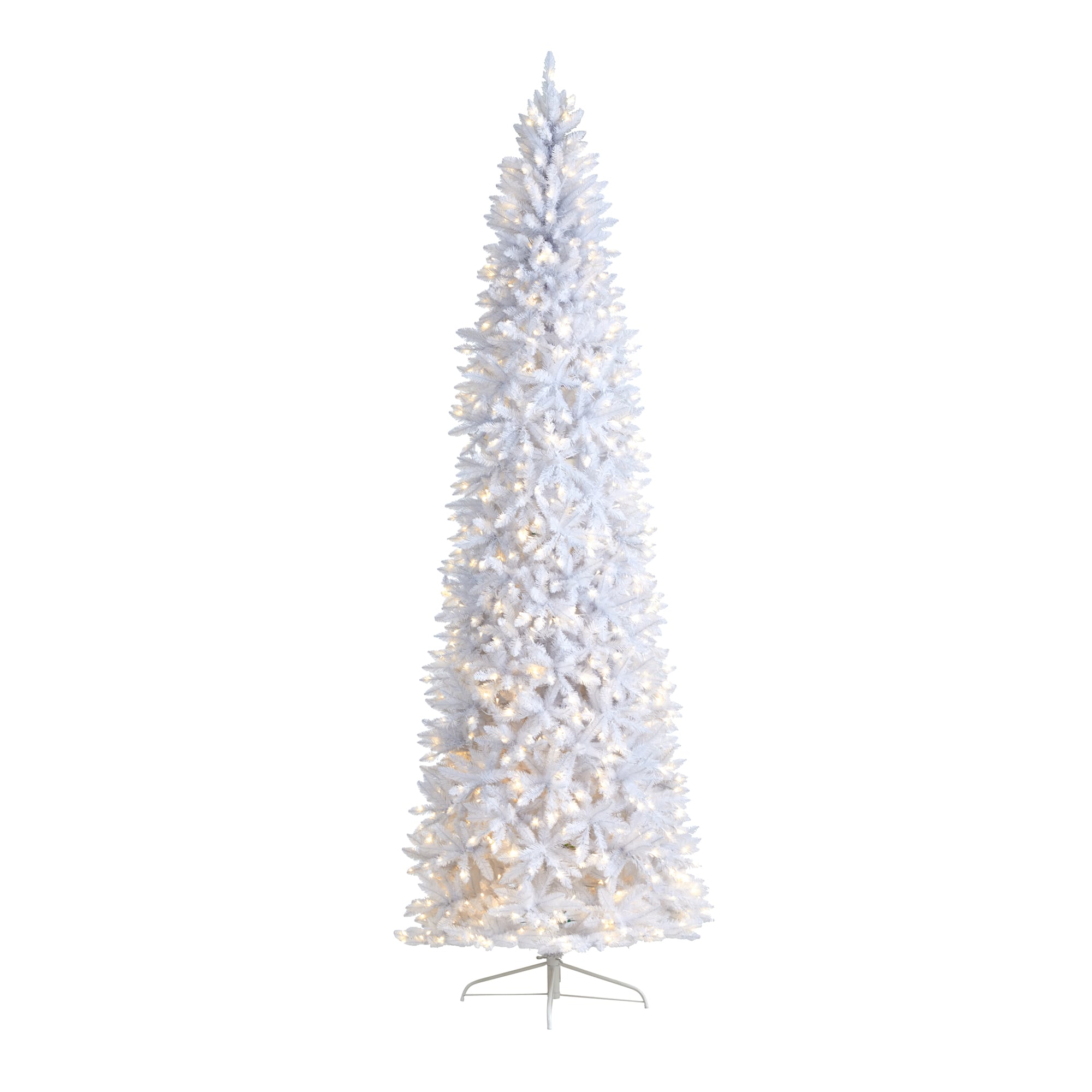 10ft. Pre-Lit Slim White Artificial Christmas Tree, Warm White LED Lights