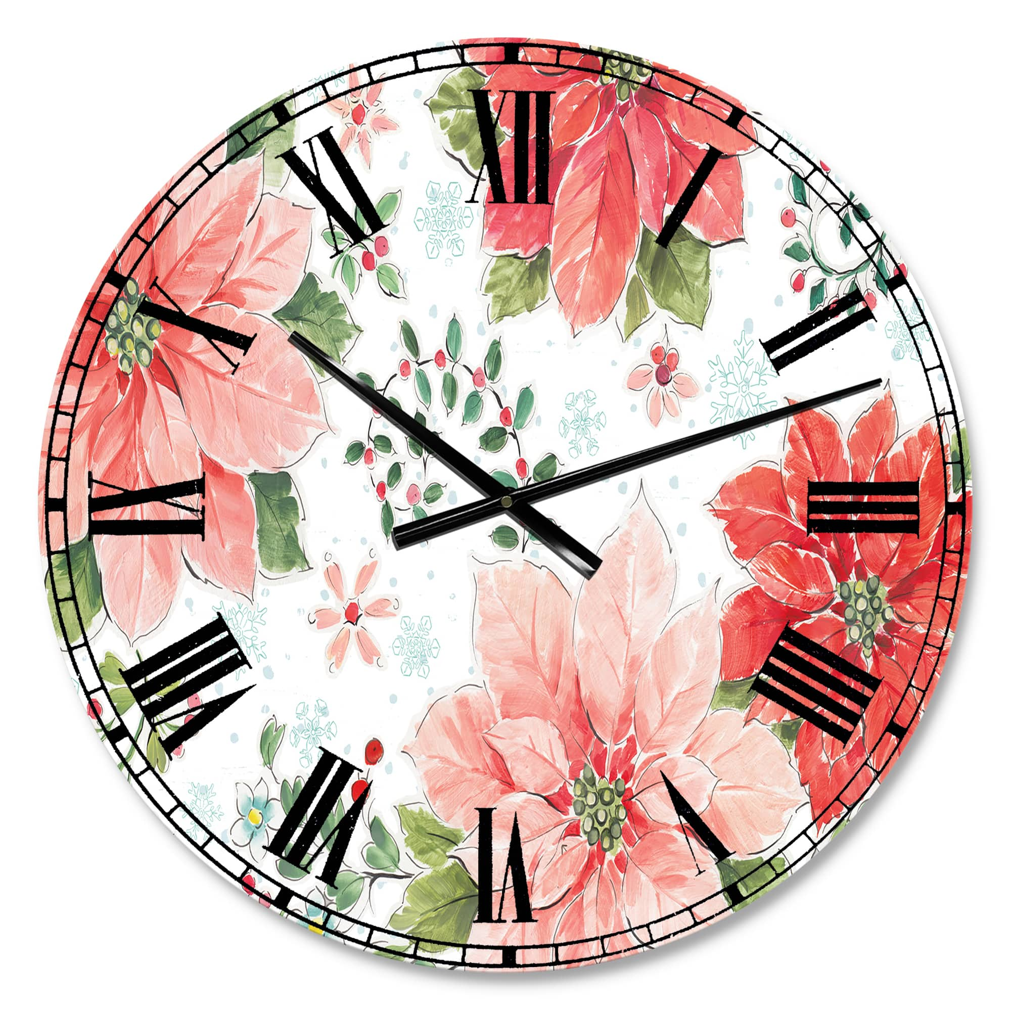 Designart &#x27;Country Flower Snowflakes I Traditional Wall Clock