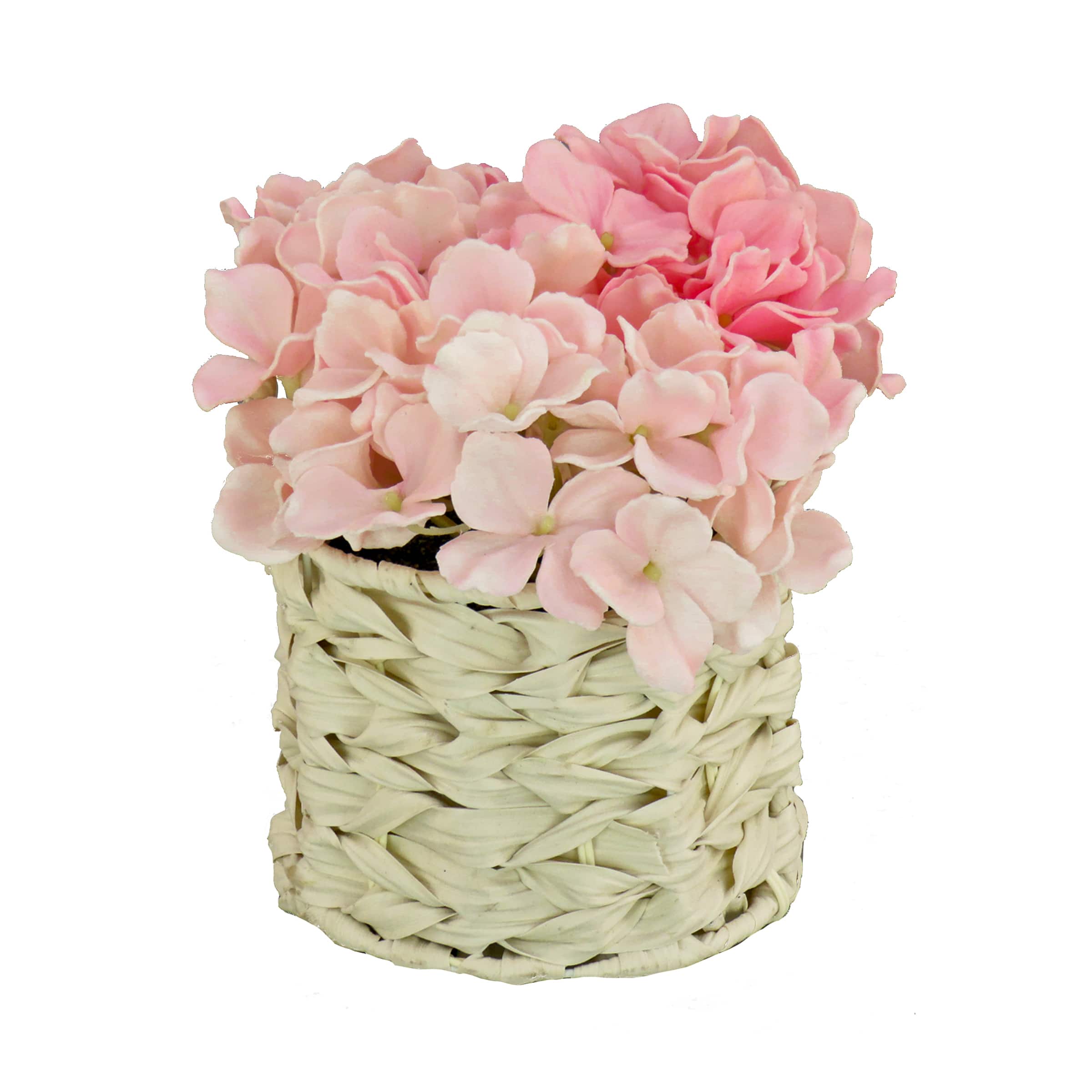 10" Hydrangea Bouquet in Natural Basket