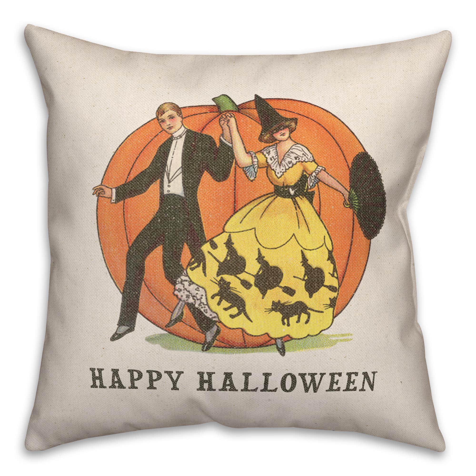 Happy Halloween Linen Couple Throw Pillow