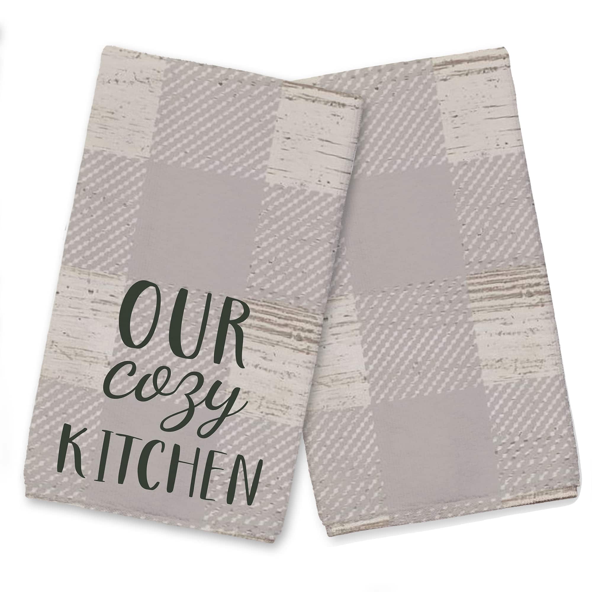 Our Cozy Kitchen Gray Check Tea Towel - Set of 2