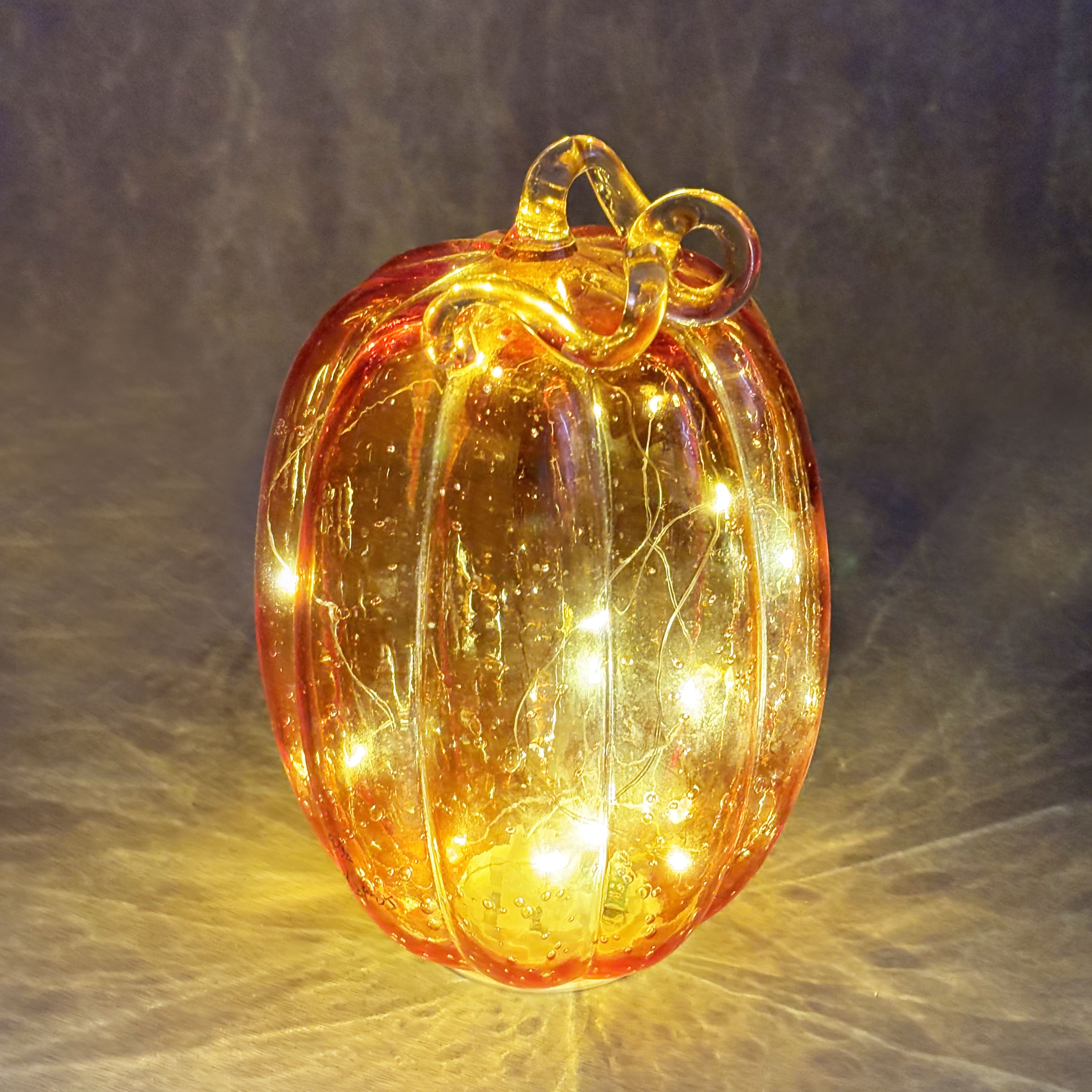 9" Orange Lighted Glass Pumpkin by Ashland®