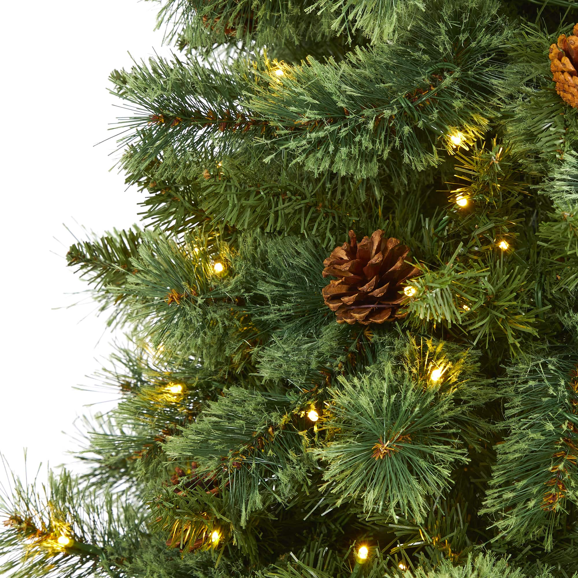 7ft. Pre-Lit White Mountain Pine & Pinecones Artificial Christmas Tree with Clear LED Lights