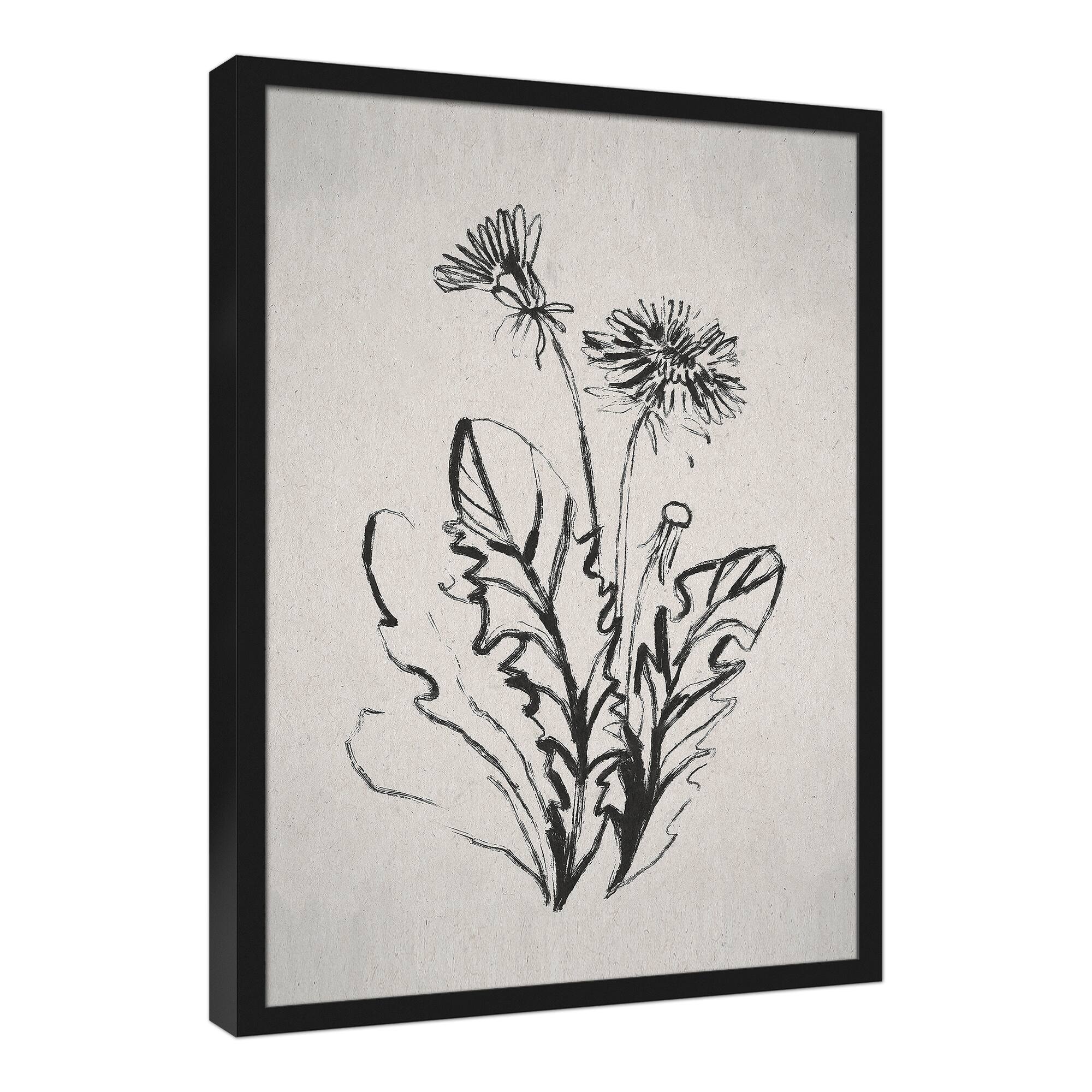 Dandelion Sketches 21.73" x 31.73" Black Framed Canvas