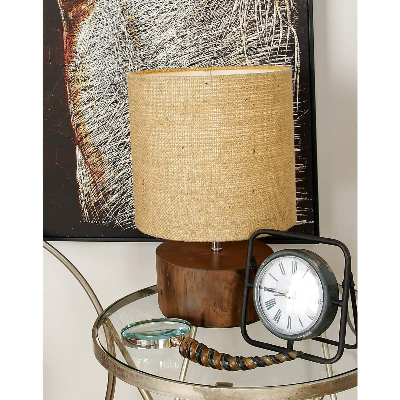 Brown Wood Rustic Table Lamp, 14&#x22; x 10&#x22; x 10&#x22;