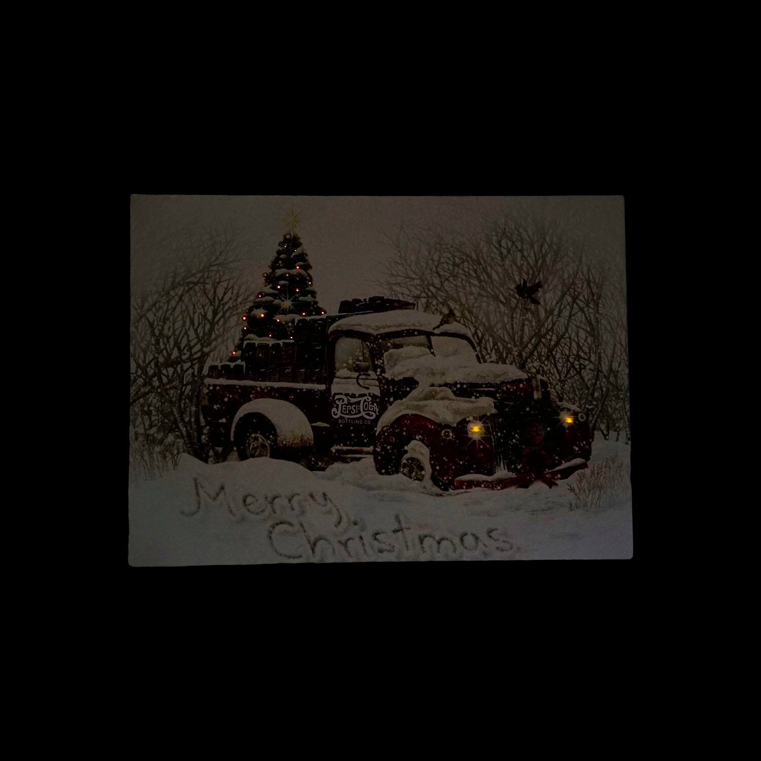 LED Lighted Merry Christmas Pepsi Cola Delivery Truck Canvas Wall Art