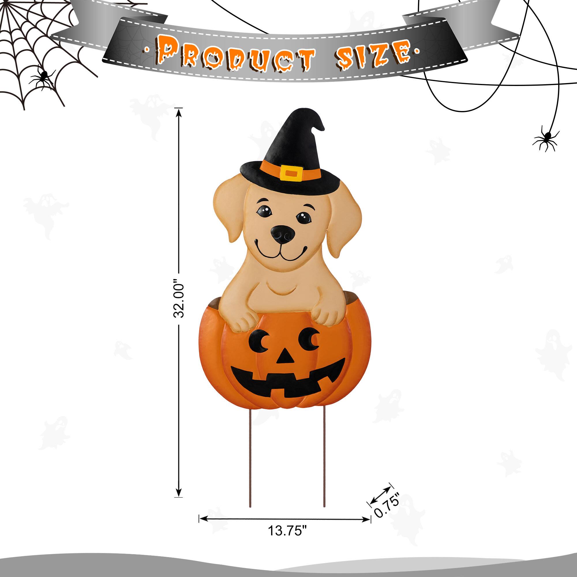 Glitzhome® 32"H Halloween Metal Labrador in Pumpkin Yard Stake