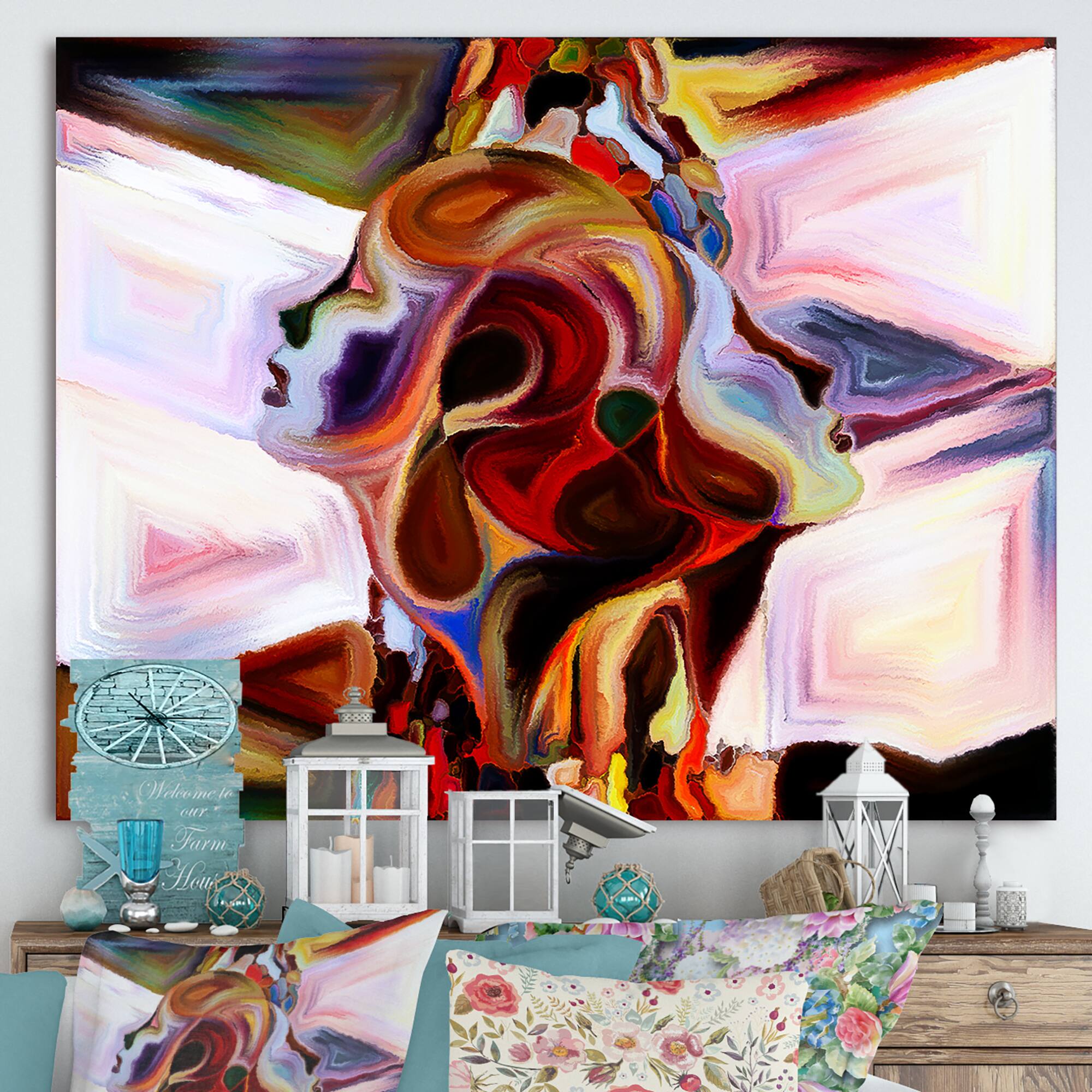 Designart - Union Of Male And Female Faces II - Modern Canvas Wall Art Print