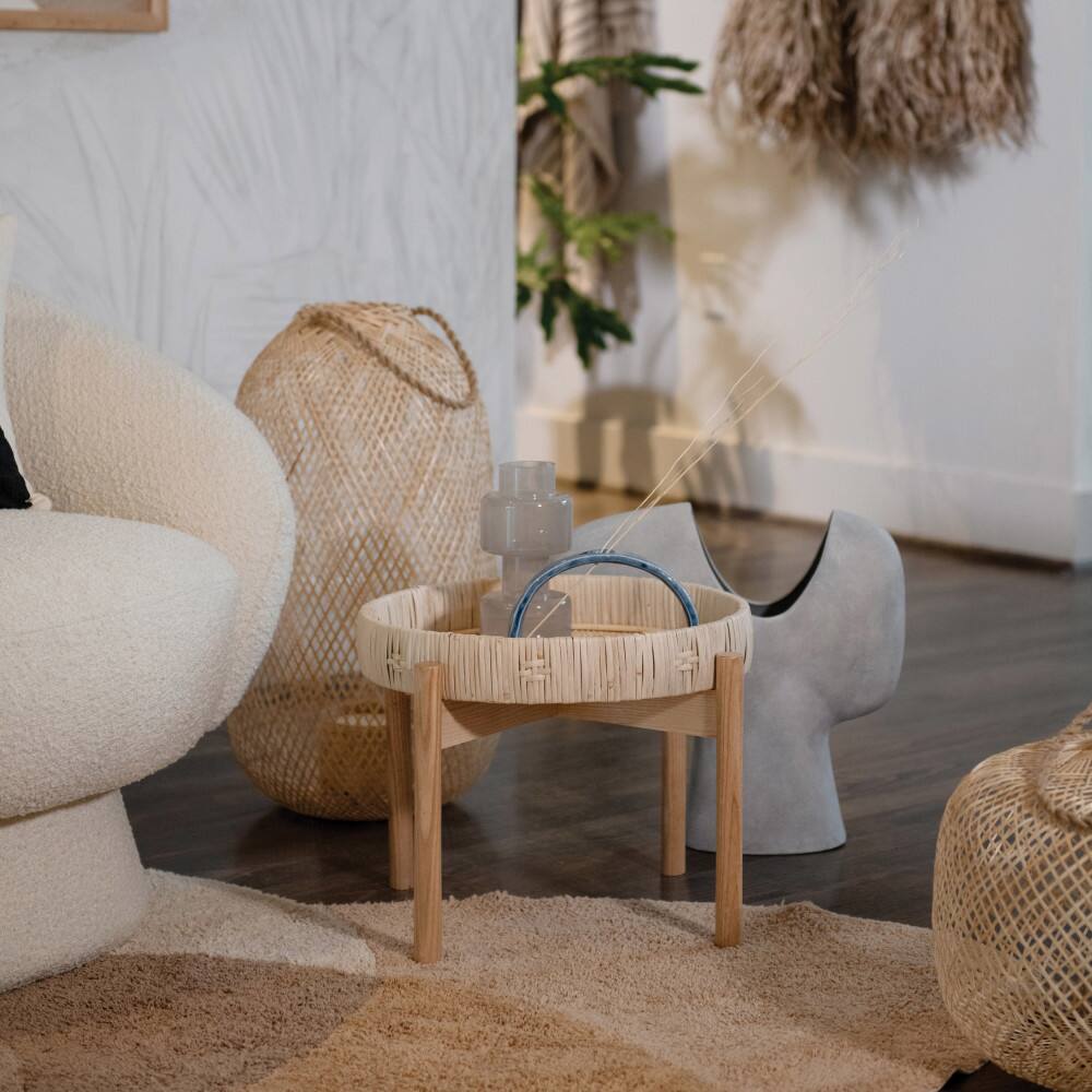 Hello Honey® 23.5" Natural Hand-Woven Bamboo Lantern with Jute Handle & Glass Insert