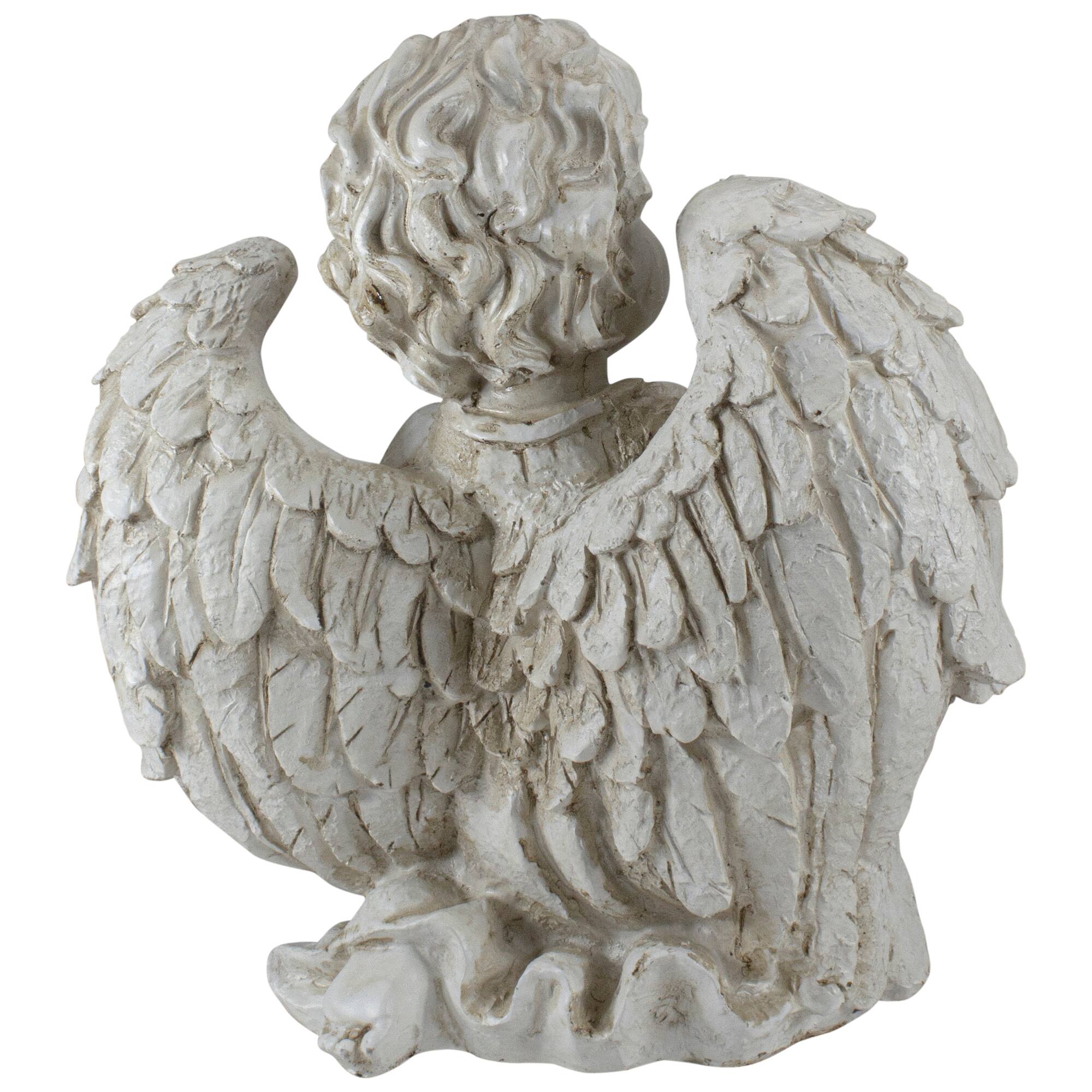 10&#x22; Ivory Cherub Angel on Knee with Dove Garden Statue
