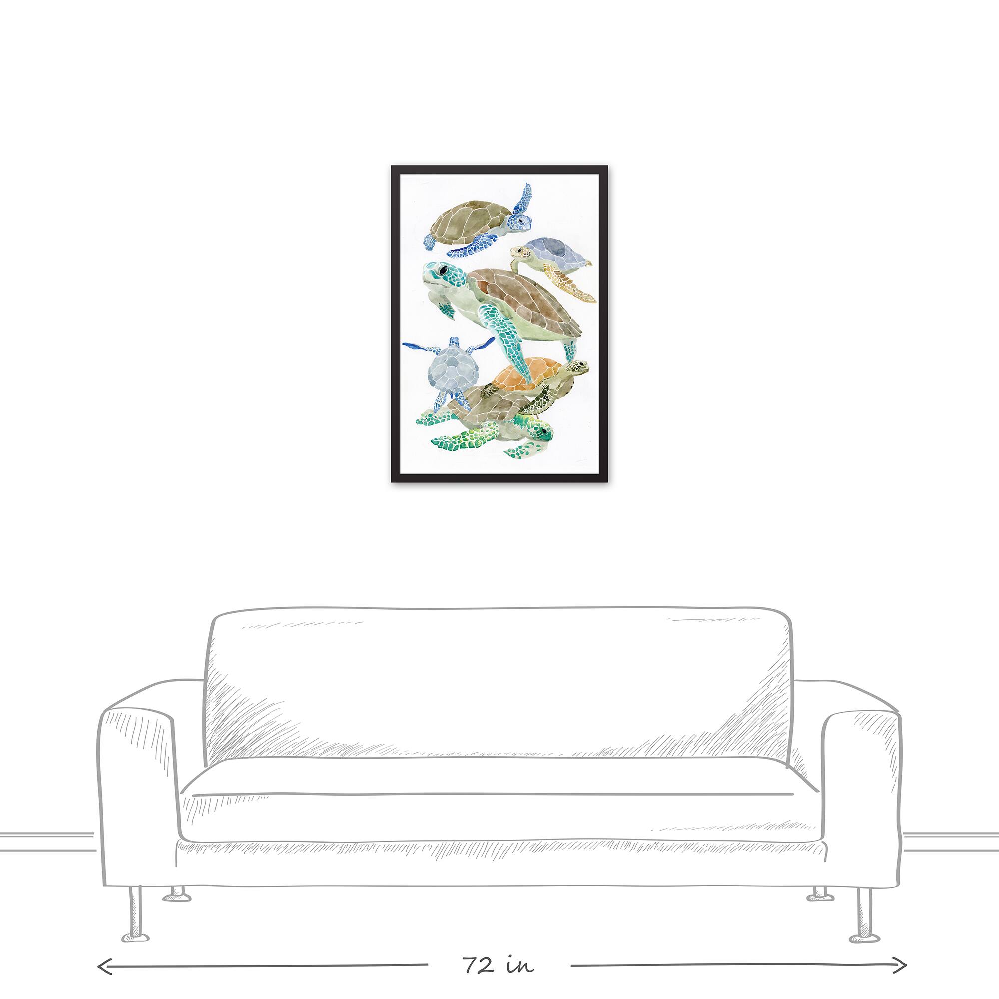 Sea Turtle Cluster Black Framed Canvas Wall Art