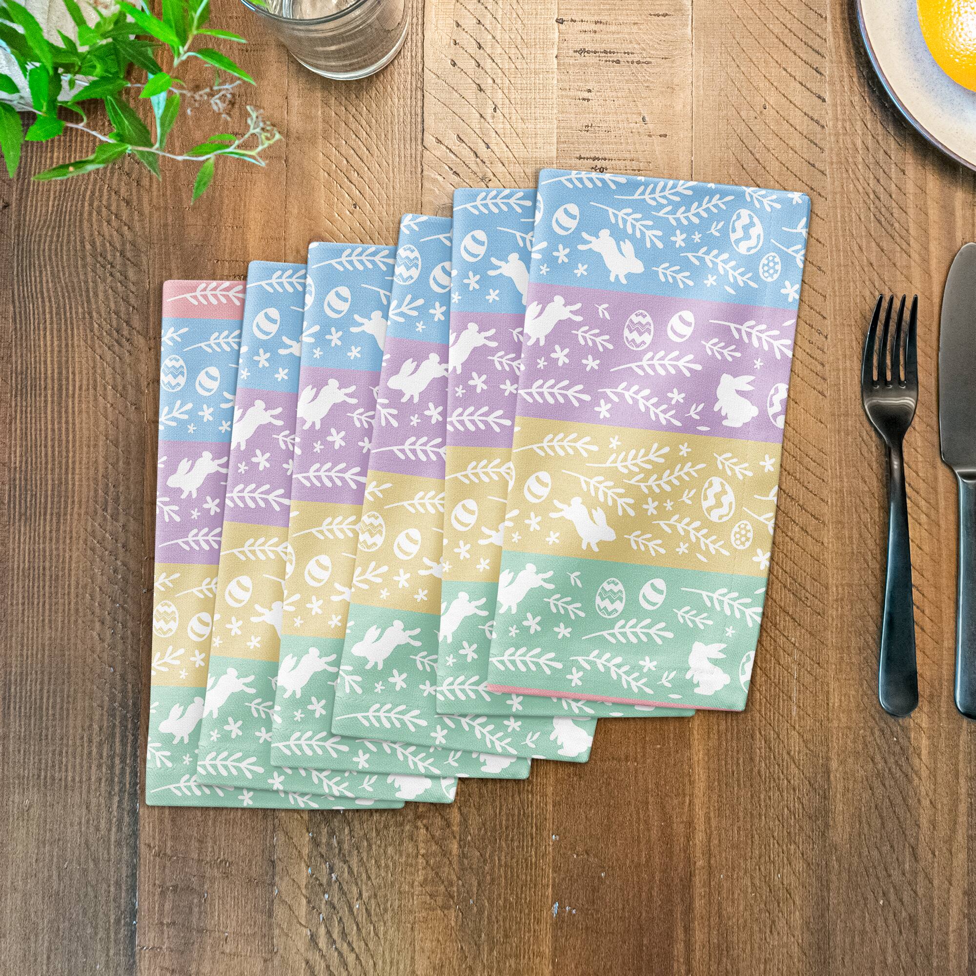 Botanical Bunny Stripes 10&#x22; x 10&#x22; Cotton Twill Napkin