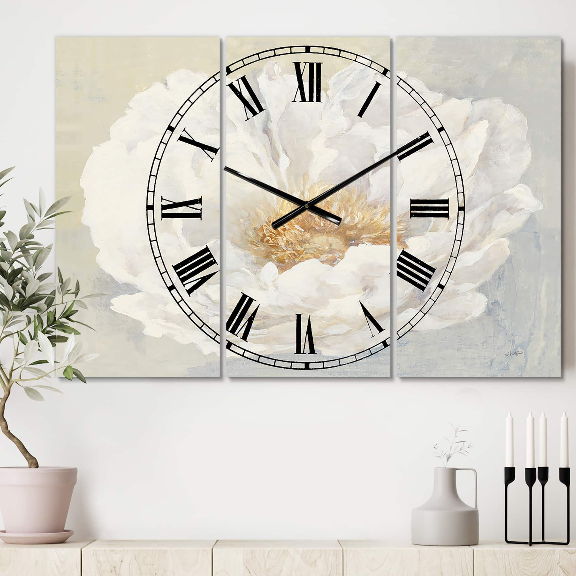 Designart 'White Serene Peony Traditional Multipanel Wall Clock ...