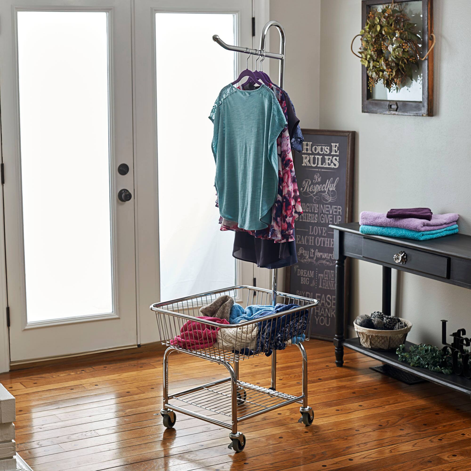 Household Essentials Rolling Laundry Cart with Basket