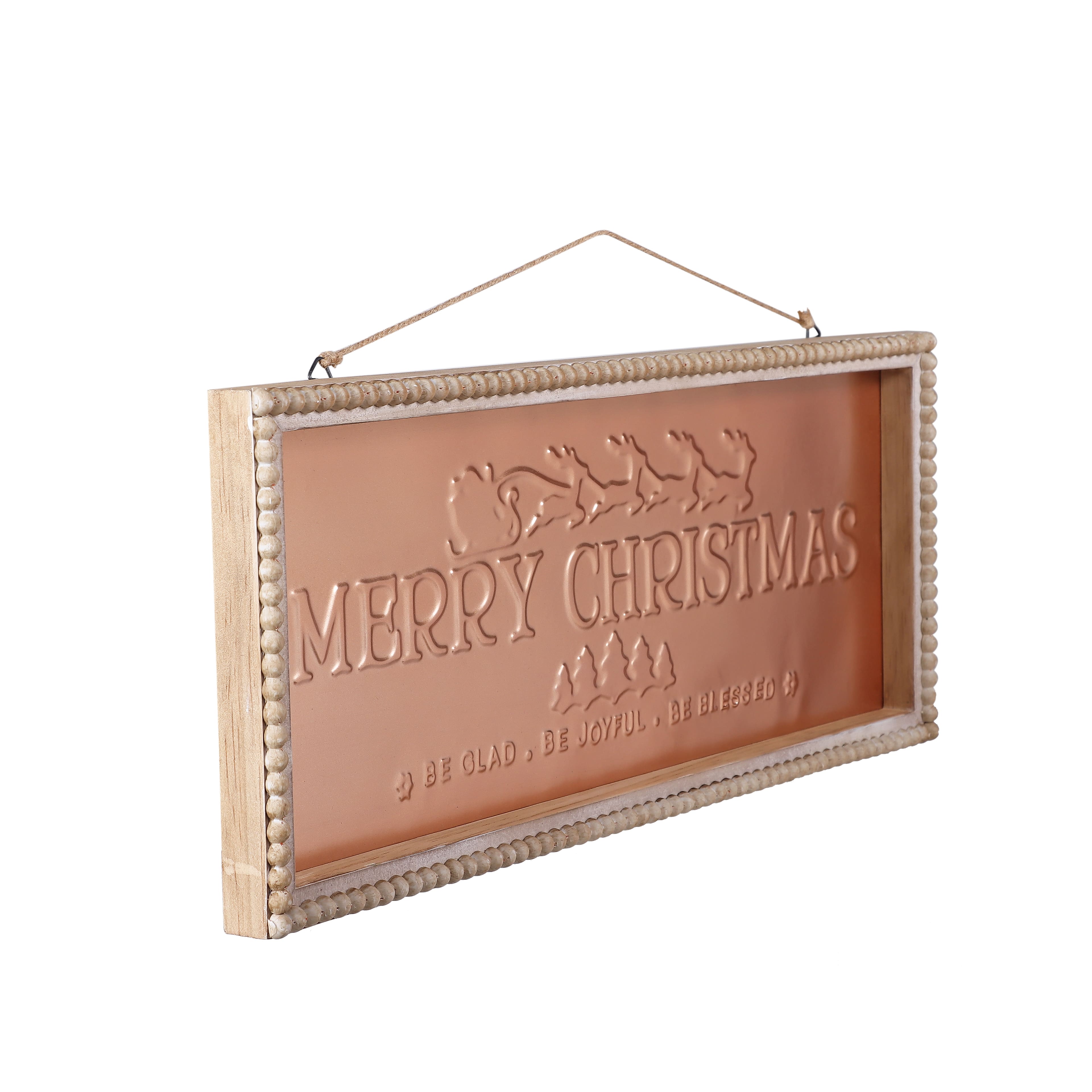 19.75&#x22; Merry Christmas Metal Wall D&#xE9;cor in Beaded Frame by Ashland&#xAE;