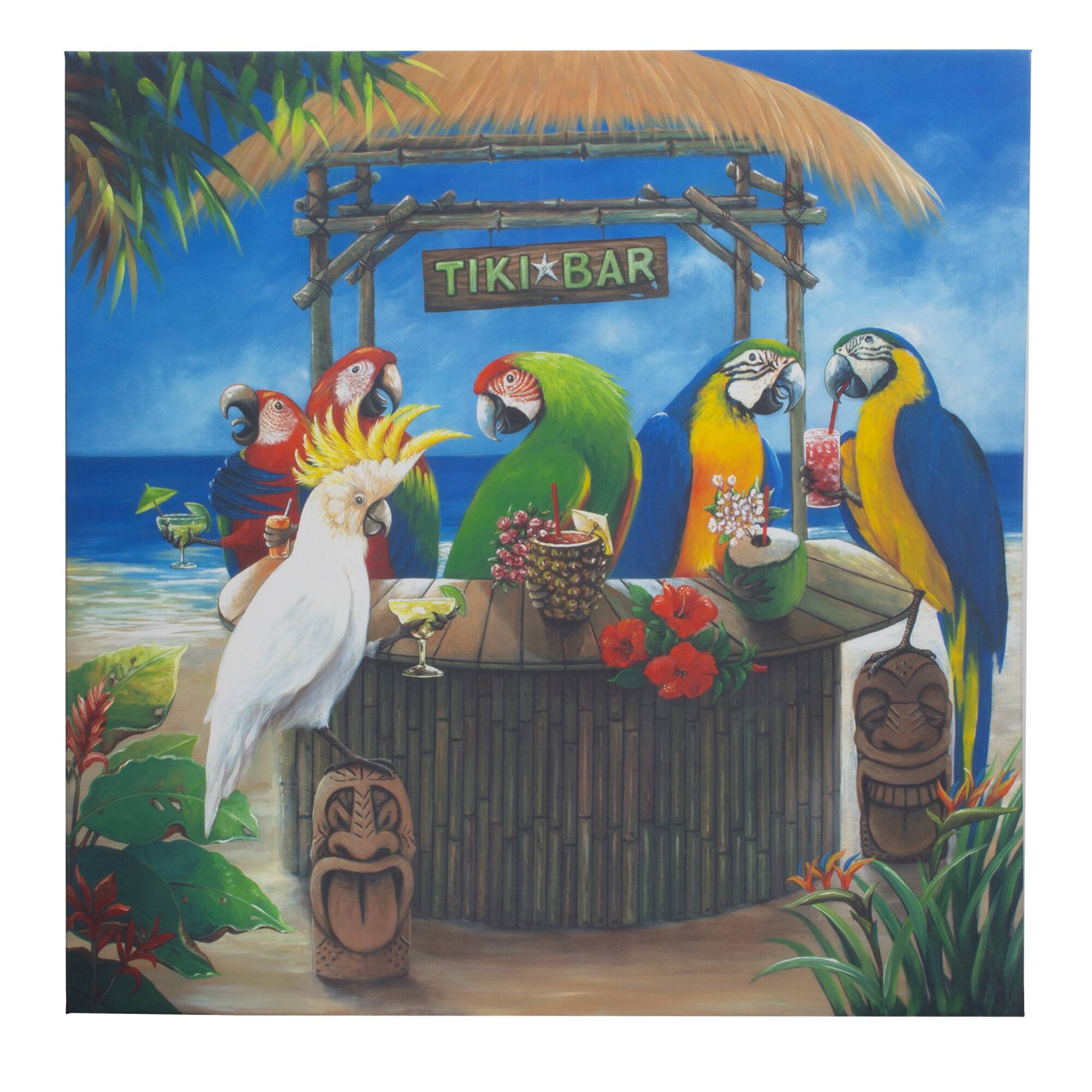 Tiki Birds Outdoor Canvas Art Print - 35&#x22;x35&#x22;