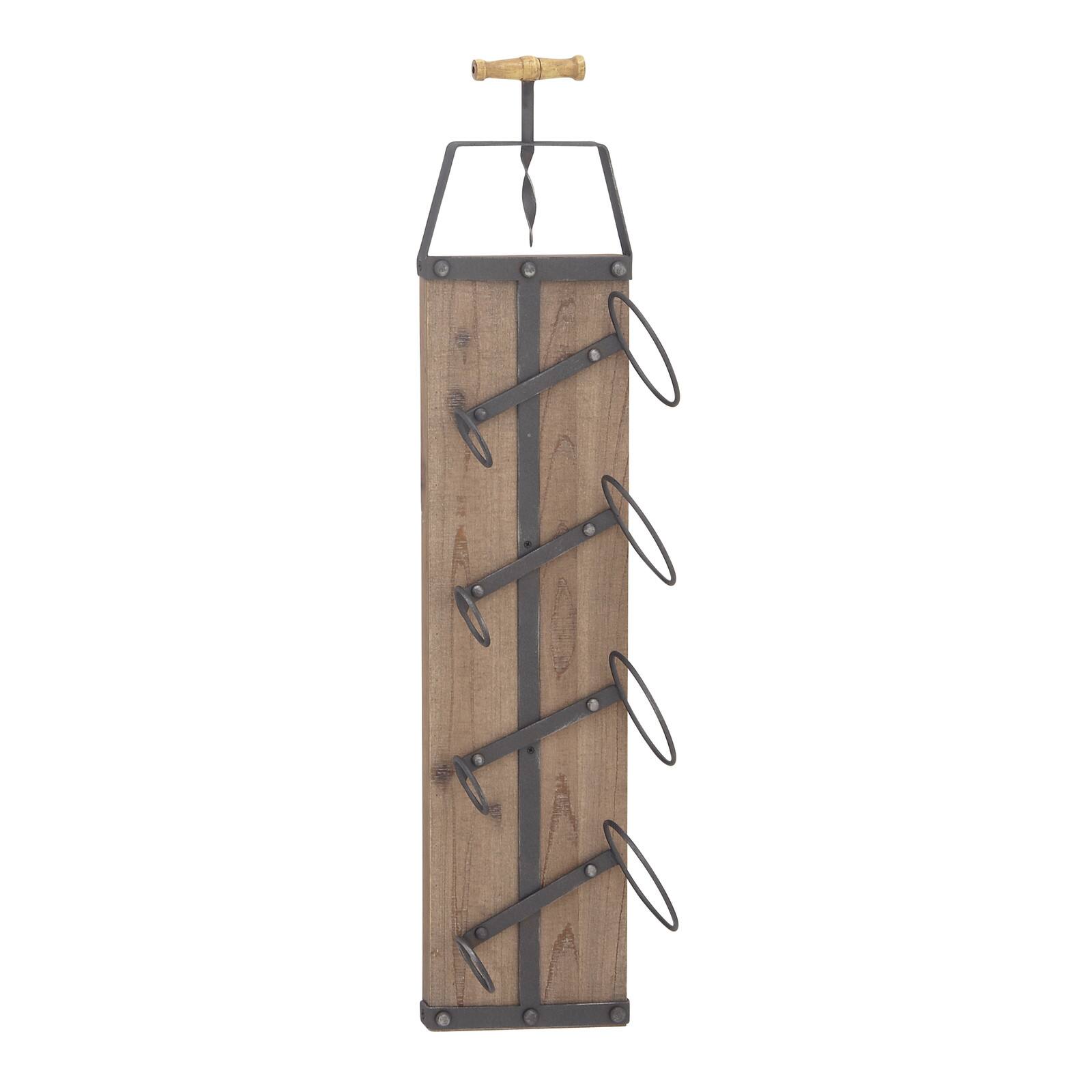 32&#x22; Brown Wood Industrial Wine Rack