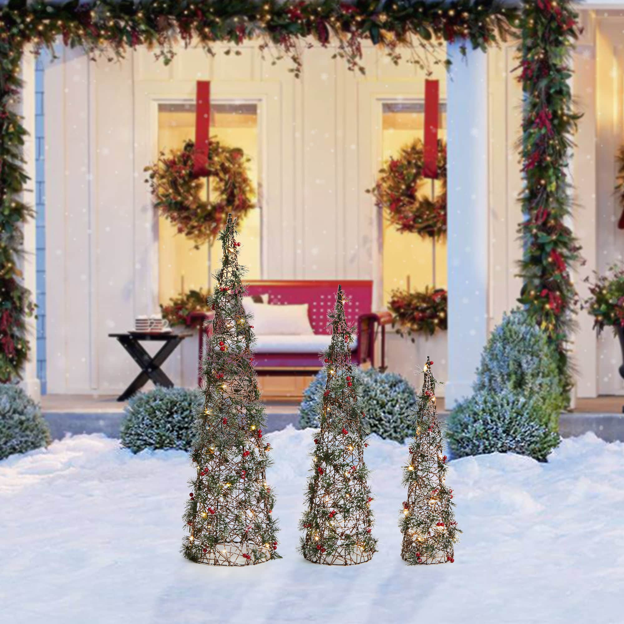 Glitzhome&#xAE; Lighted Christmas Cone Tree Outdoor D&#xE9;cor Set