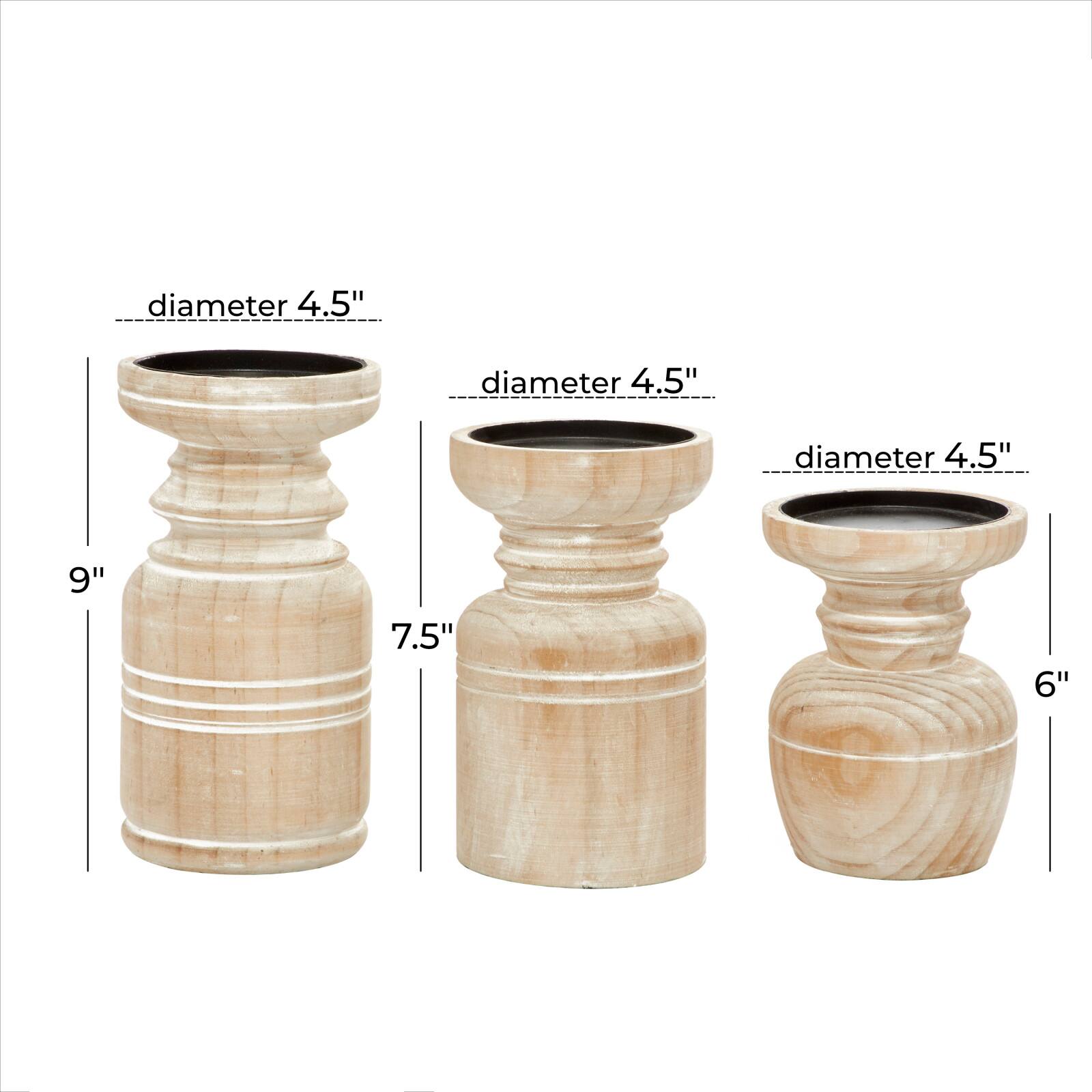 Brown Wood Natural Candle Holder Set