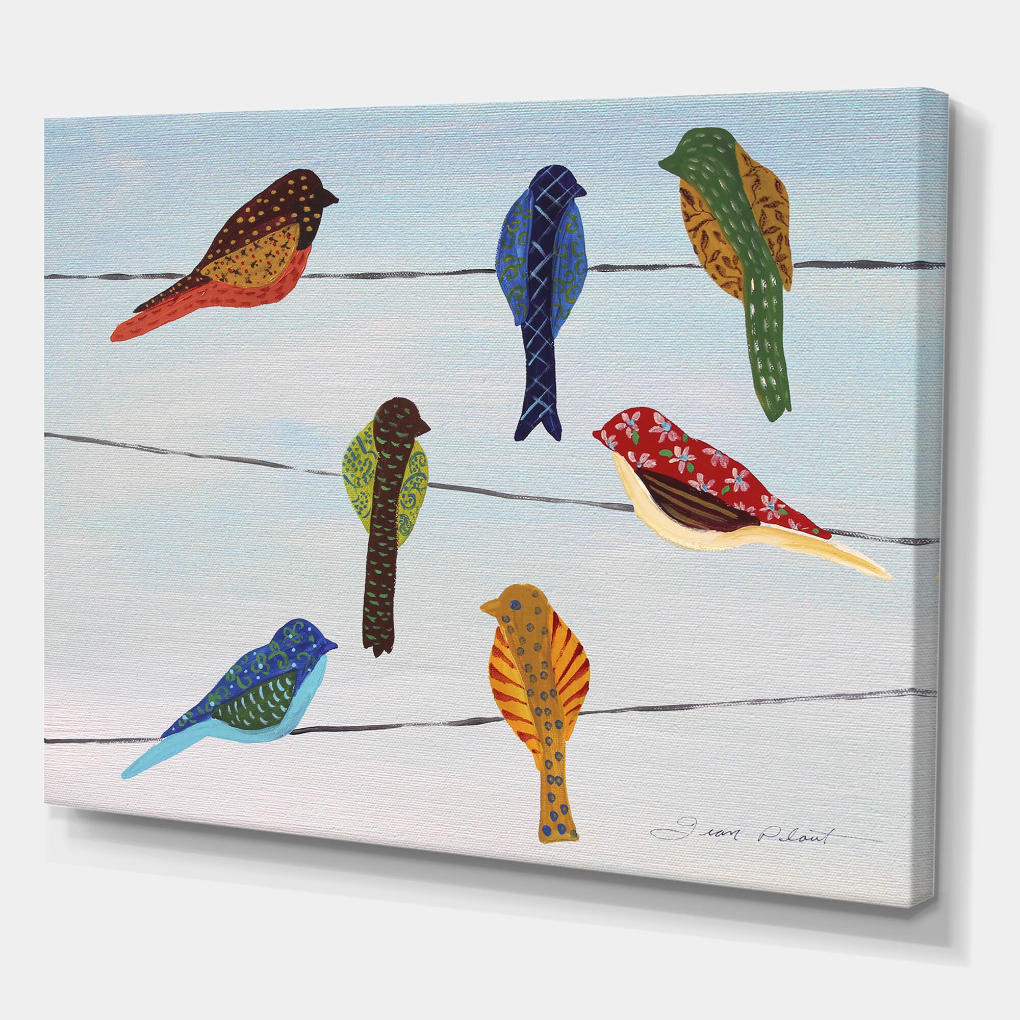 Designart - Lovely Colorful Birds On Wires 1