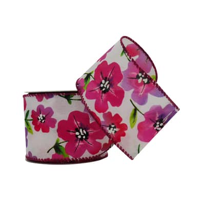 2.5" x 3yd. Pink Flowers Wired Ribbon by Celebrate It® Hot Buy!