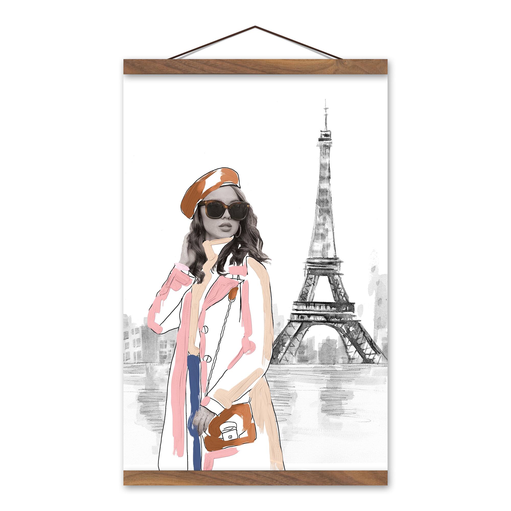 Fashionista Paris Sketch Teak Hanging Canvas