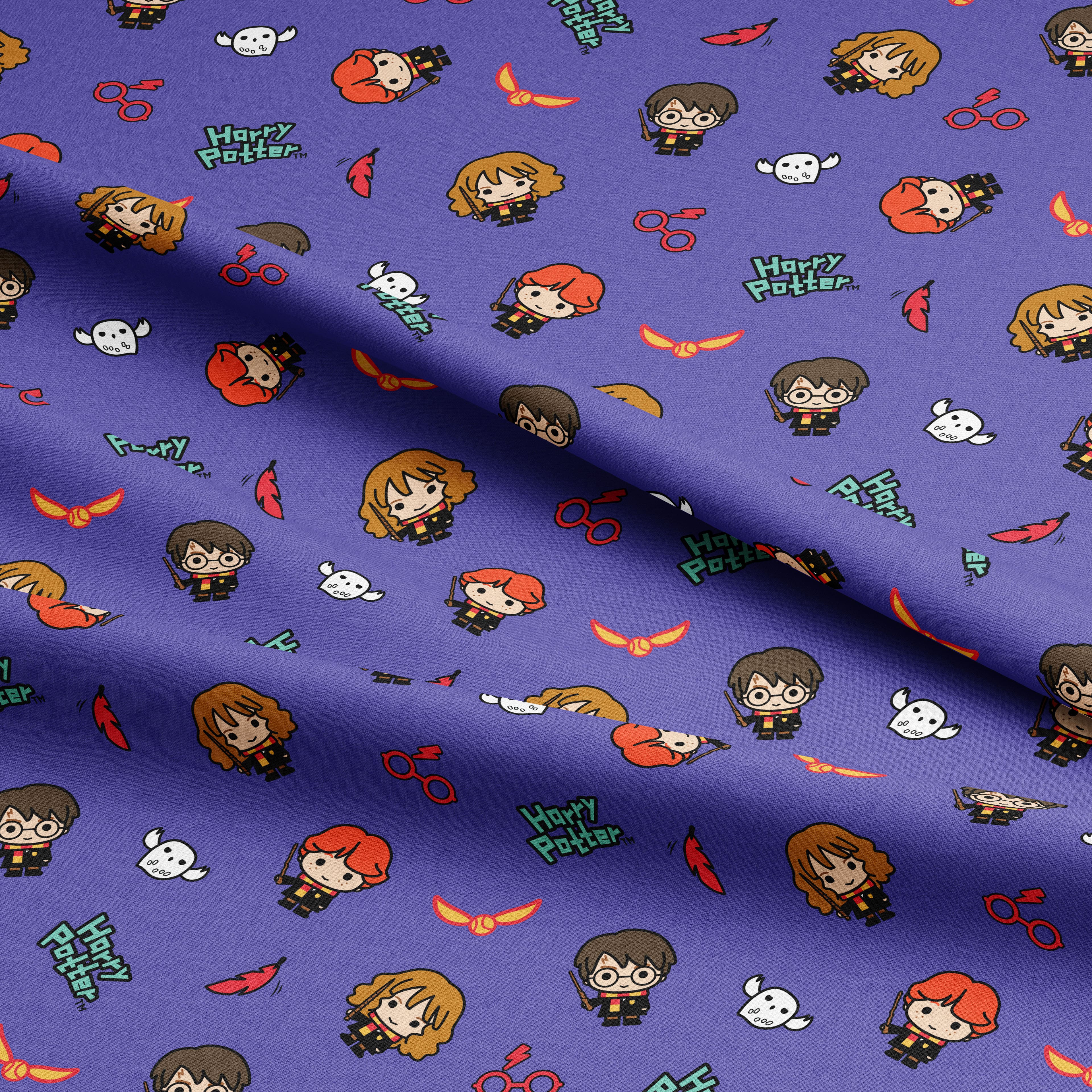 Harry Potter&#x2122; Purple Kawaii Trio Toss Cotton Fabric