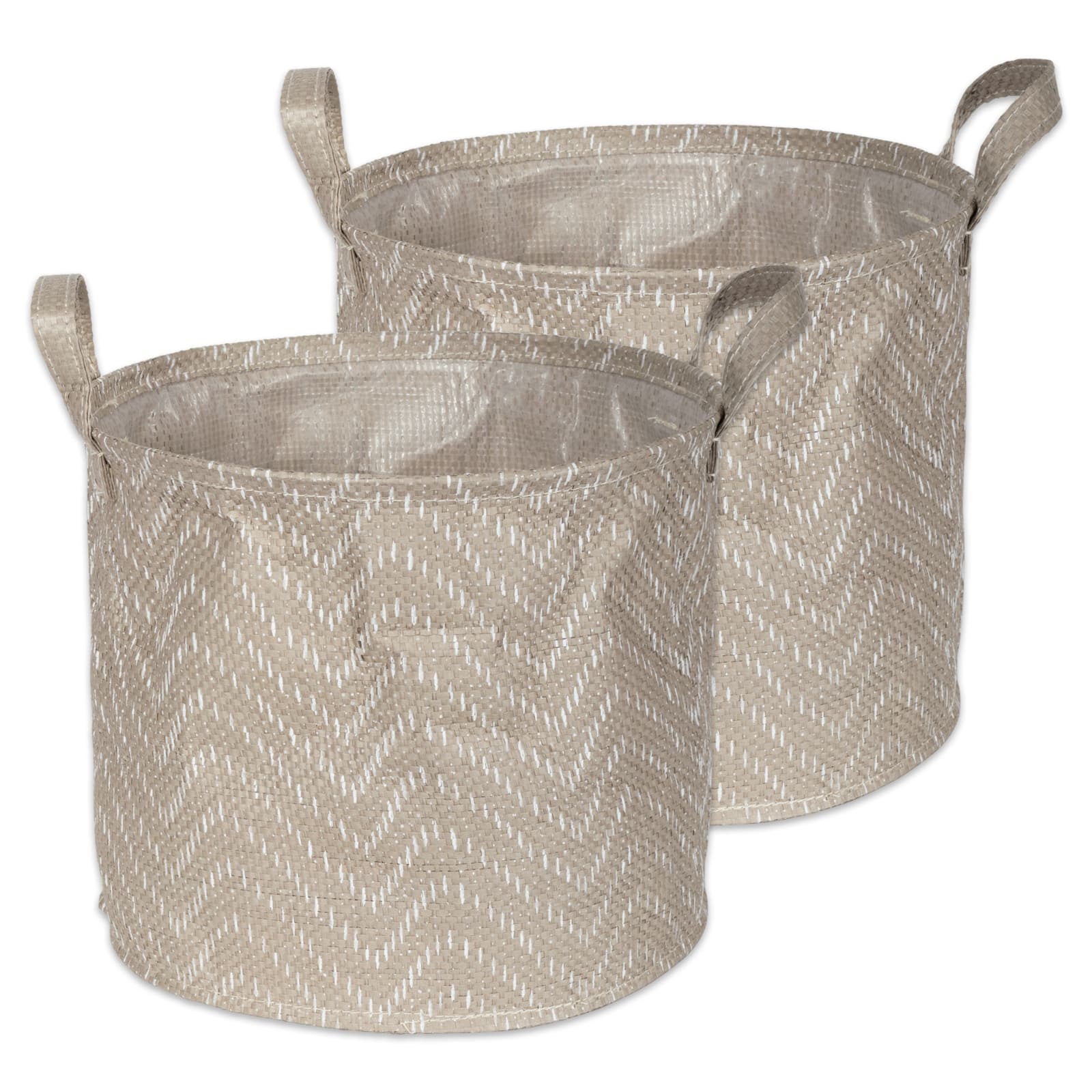 DII® Large Round Stone & Cream Tribal Chevron PE-Coated Woven Paper Laundry Bin, 2ct.