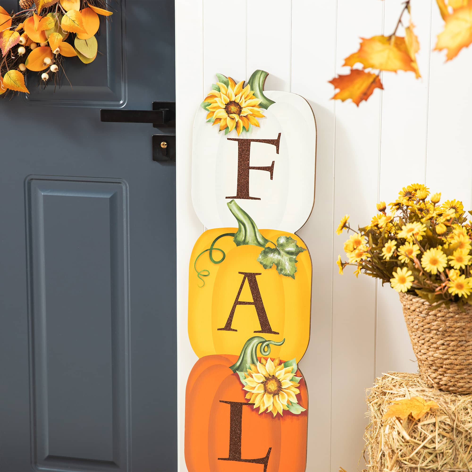 Glitzhome&#xAE; 3.5ft. Fall Wood Stacked Pumpkin Porch D&#xE9;cor