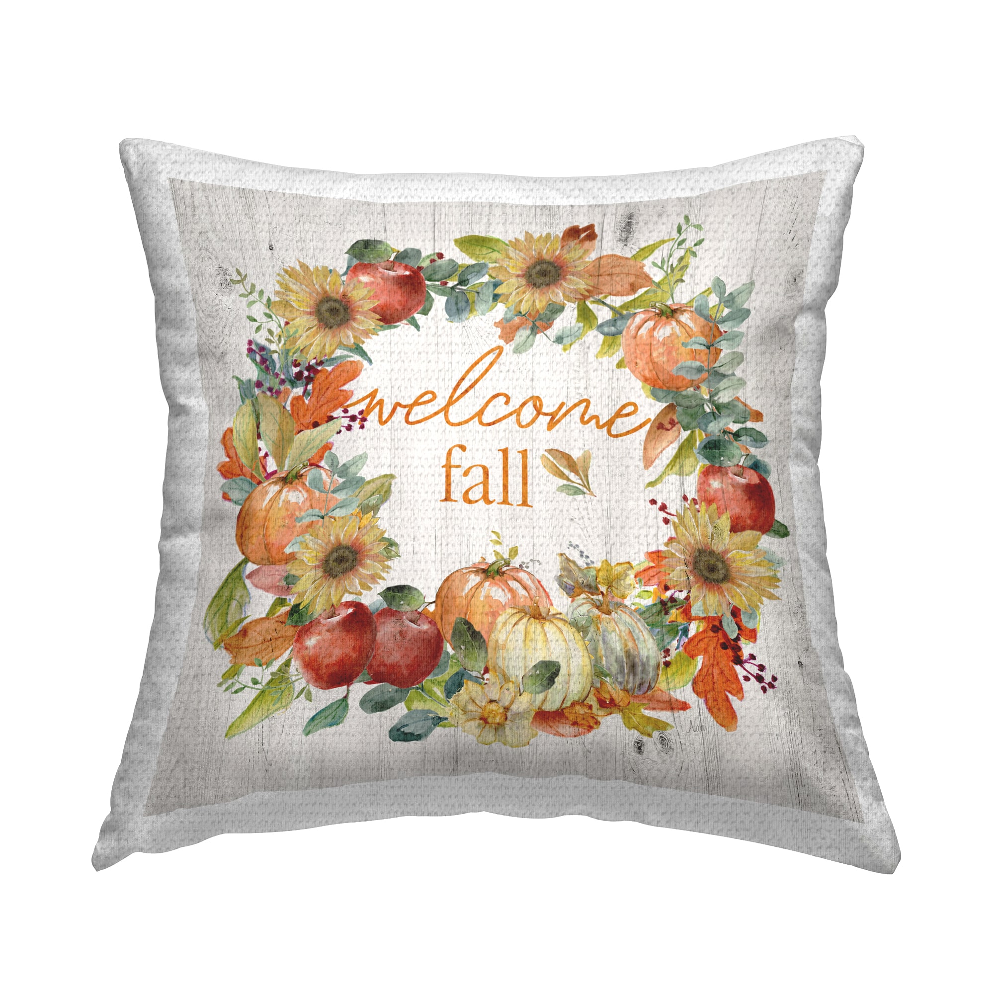 Stupell Industries Welcome Fall Pumpkin Wreath Outdoor Printed Pillow