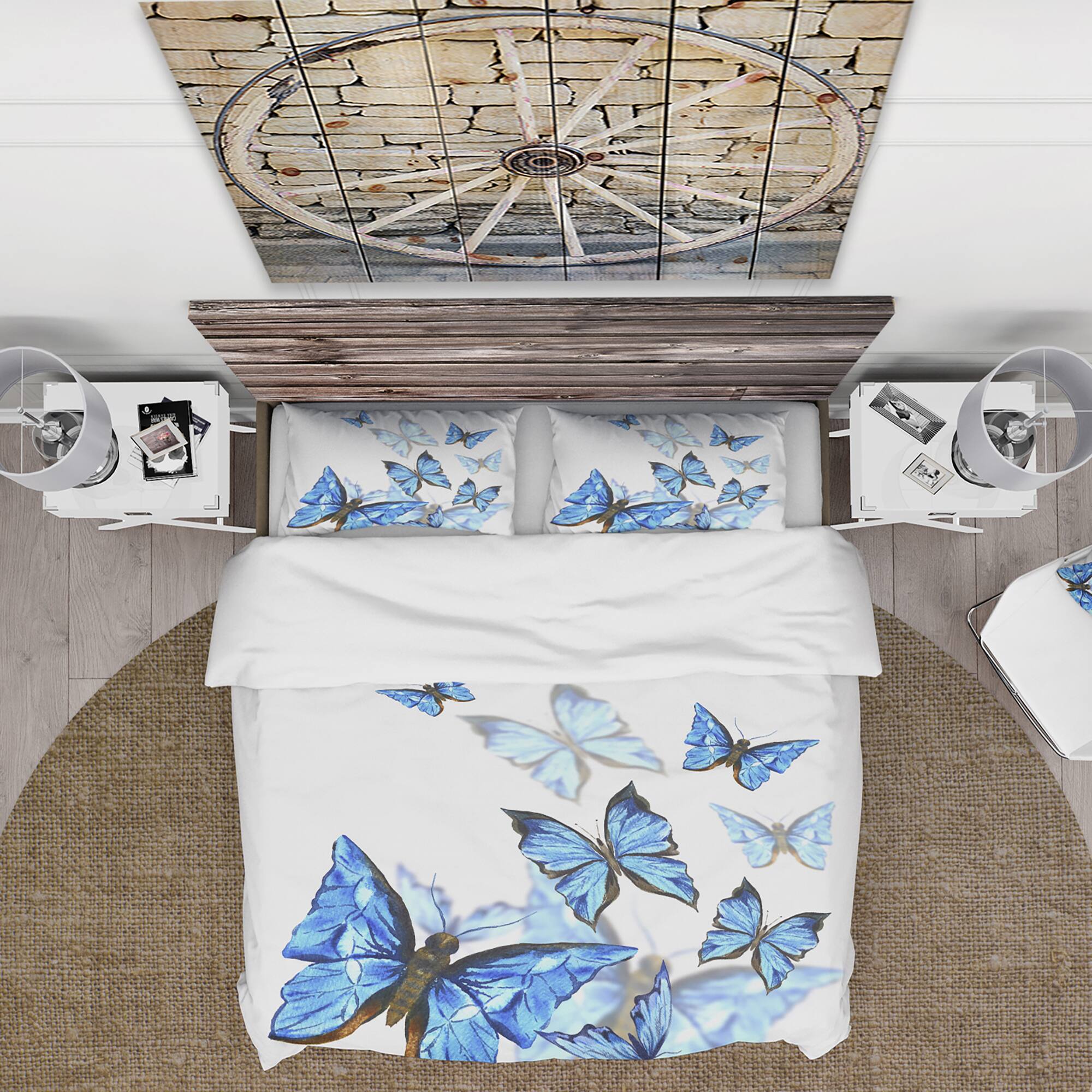 Designart &#x27;Watercolor Butterflies on White&#x27; Cabin &#x26; Lodge Bedding Set - Duvet Cover &#x26; Shams