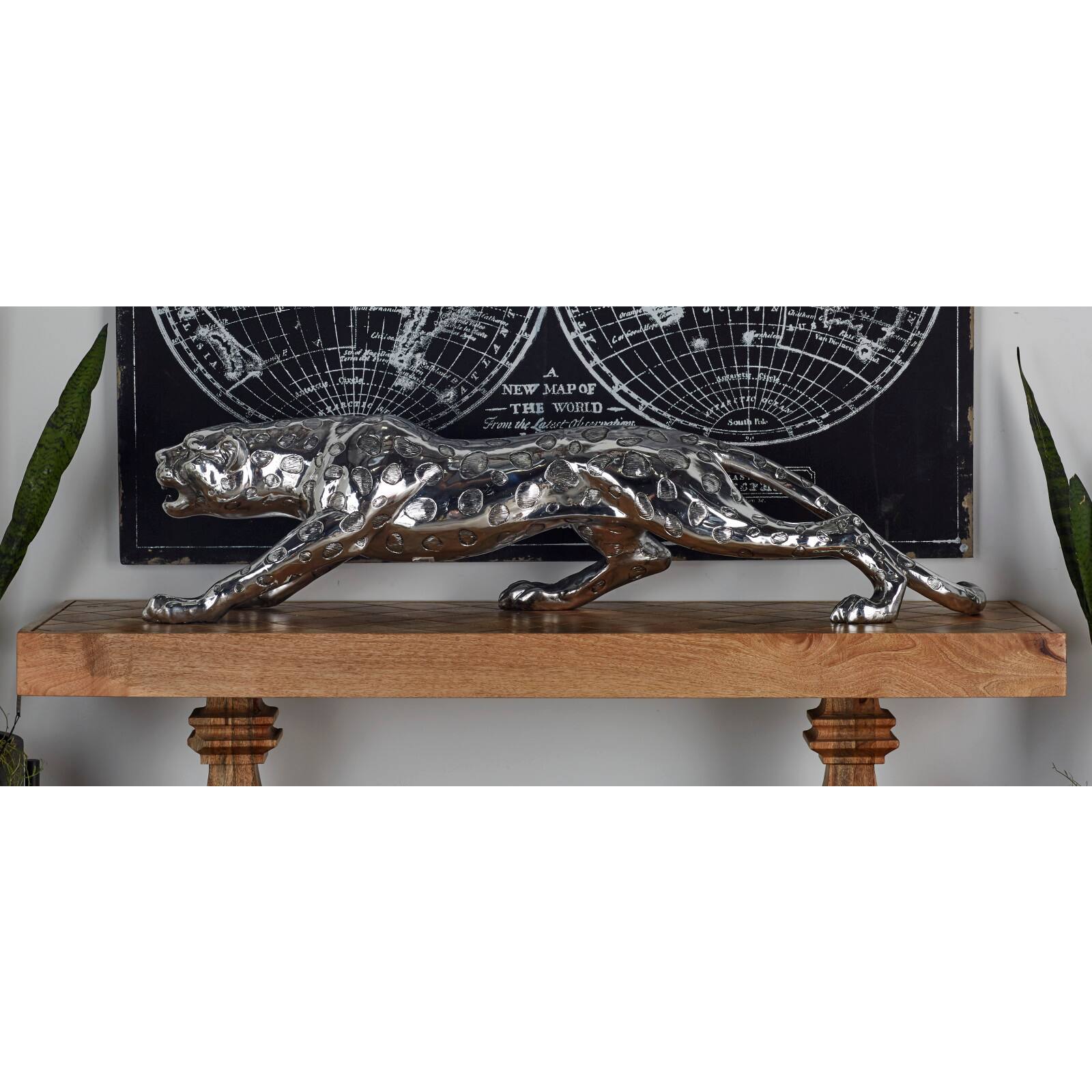 48" Silver Modern Leopard Sculpture