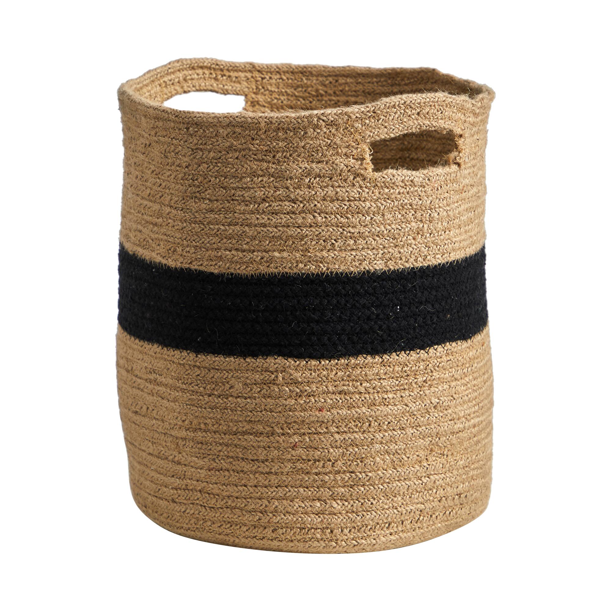 13.5" Brown & Black Handmade Natural Cotton Basket Planter