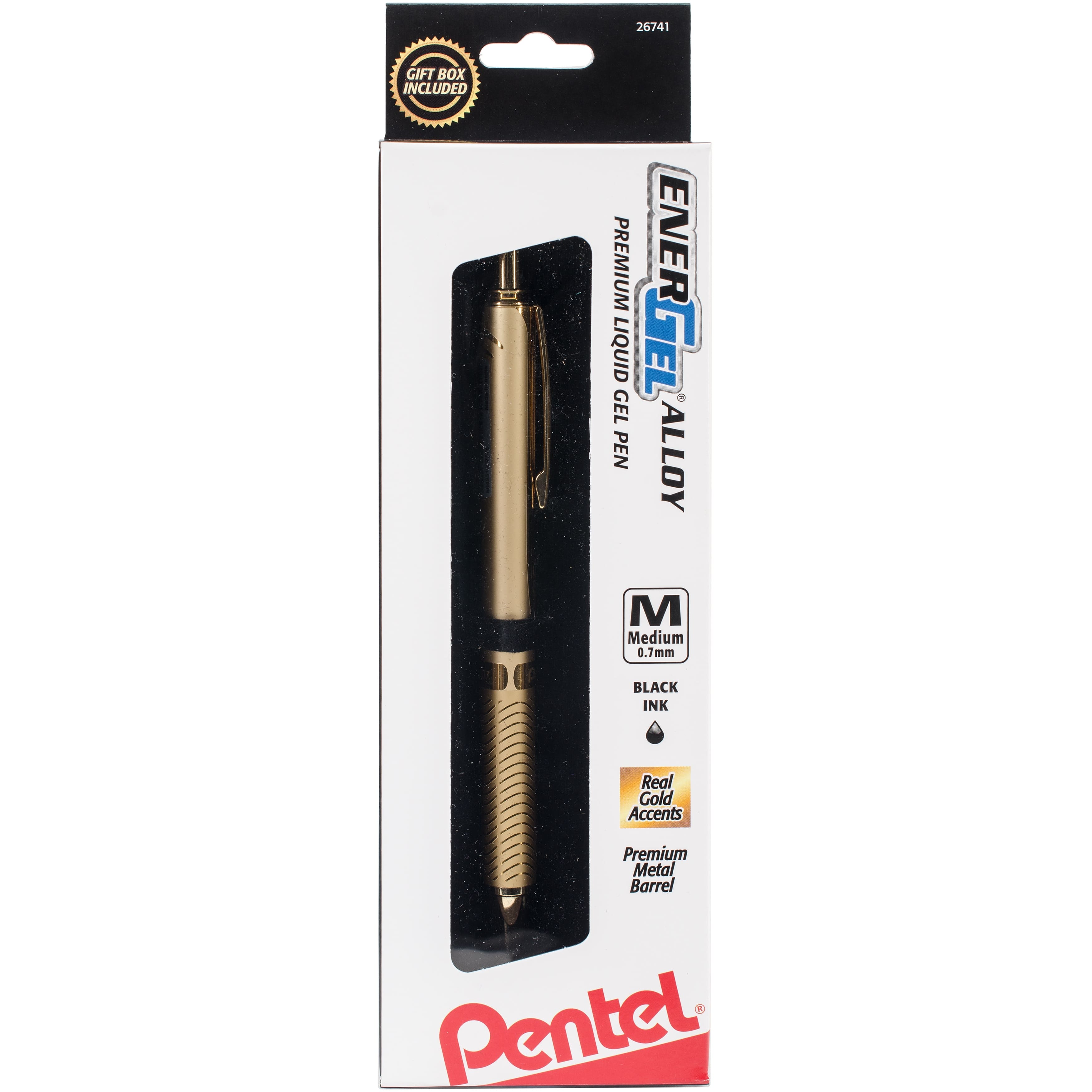 Pentel&#xAE; EnerGel 0.7mm Gold Barrel With Black Ink Alloy Retractable Liquid Gel Pen