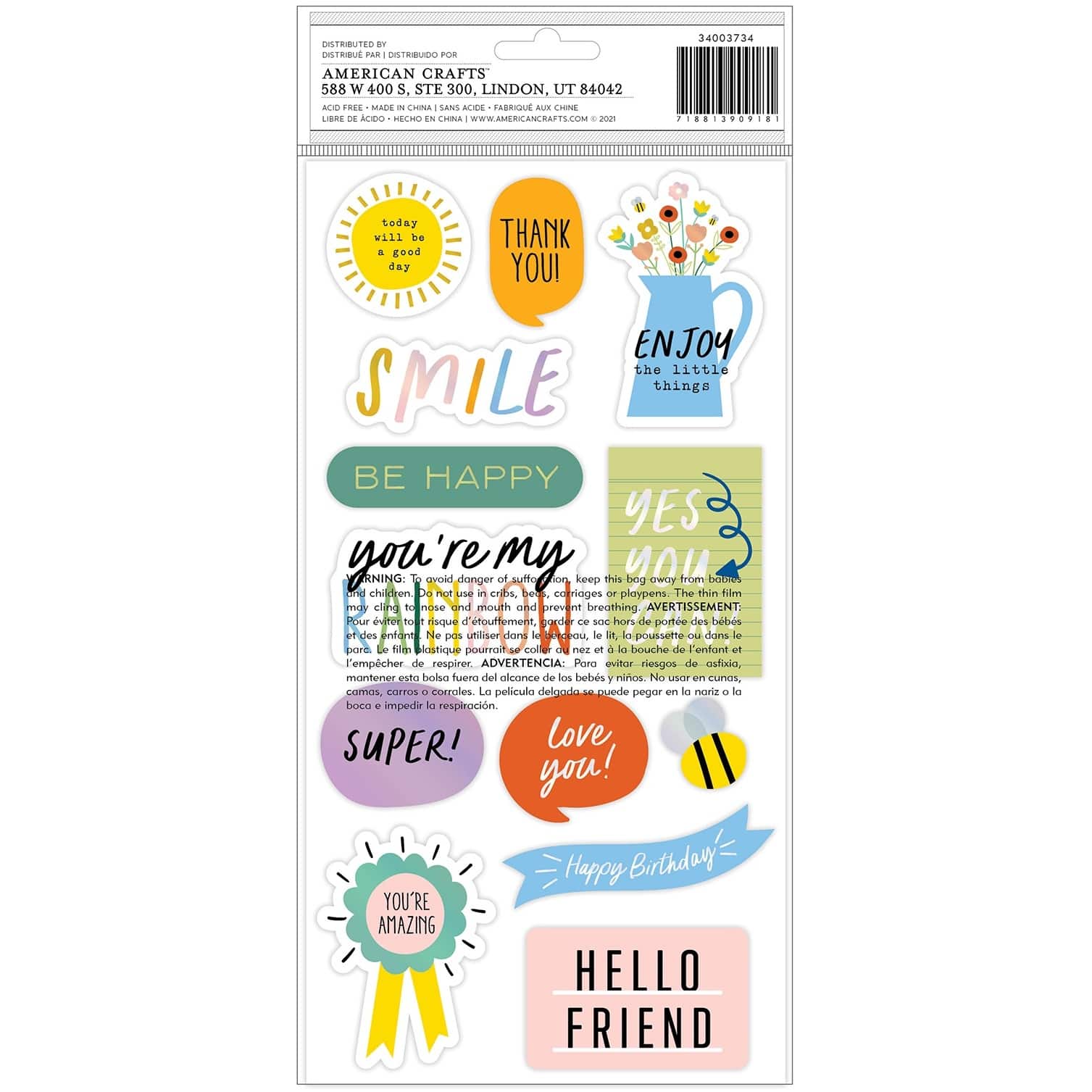 American Crafts™ Kid At Heart Good Vibes Thickers Stickers
