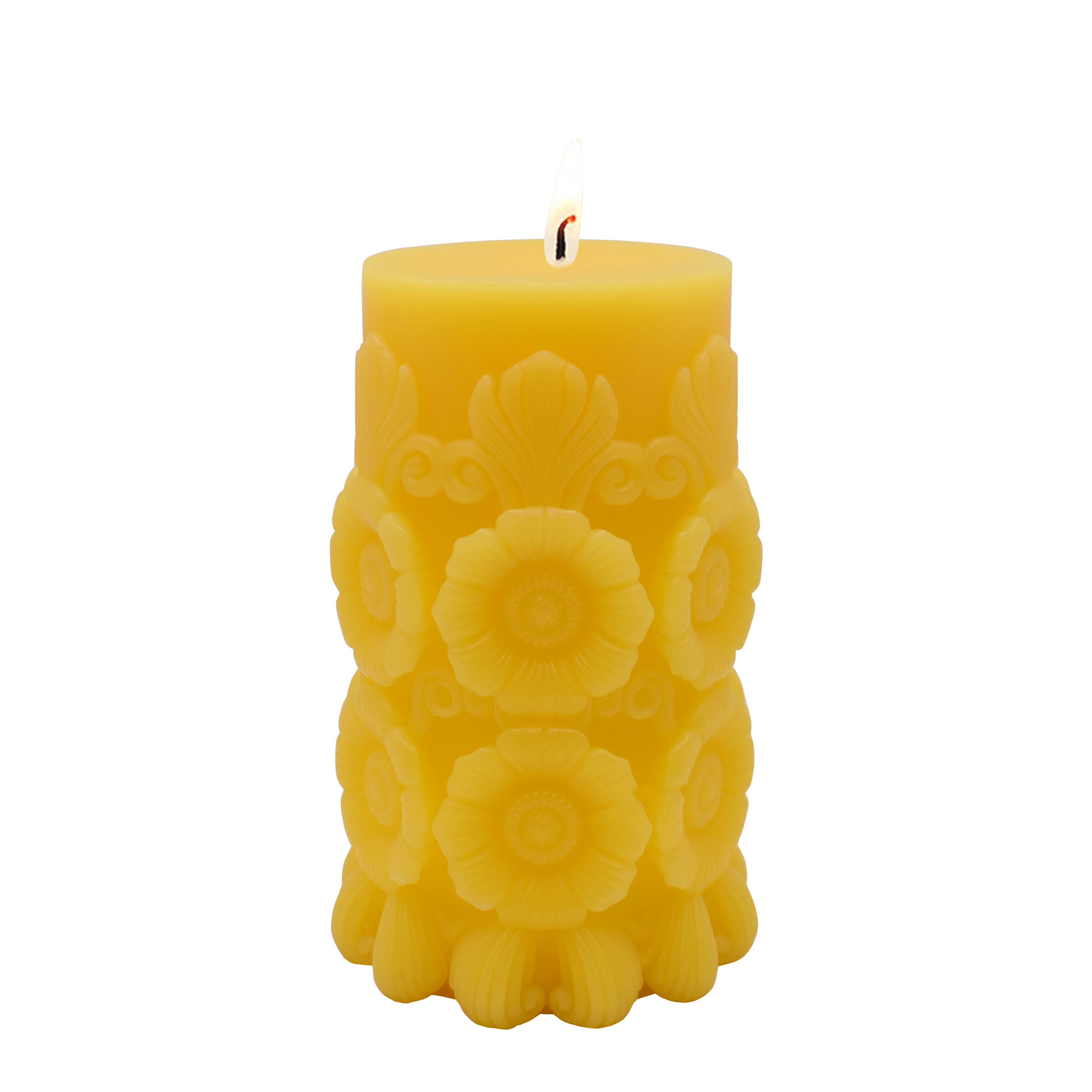 3.7&#x22; x 6&#x22; Yellow Day of the Dead Sunflowers Unscented Pillar Candle by Ashland&#xAE;