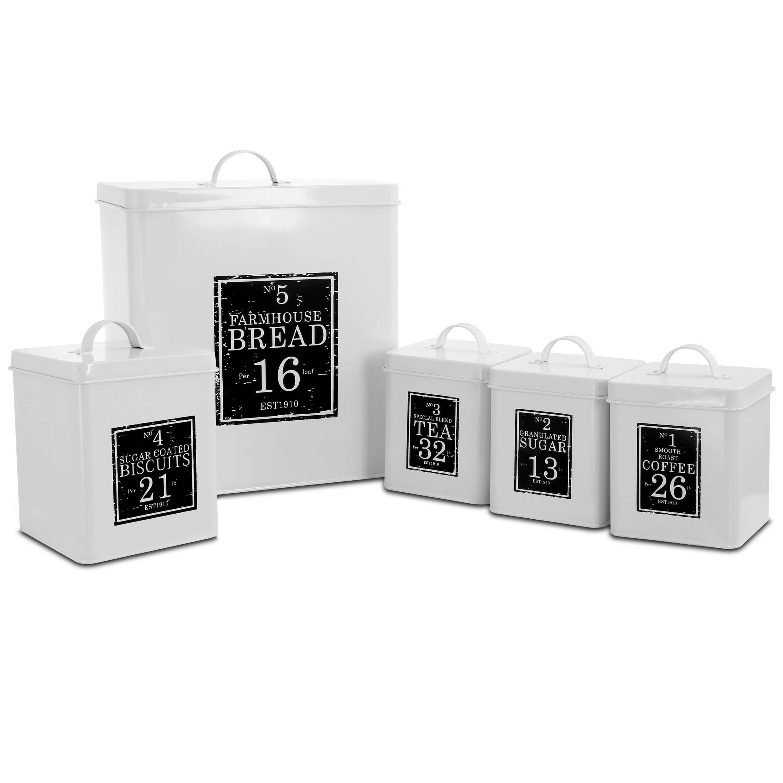 MegaChef Kitchen Food Storage &#x26; Organization Black &#x26; White 5-Piece Canister Set