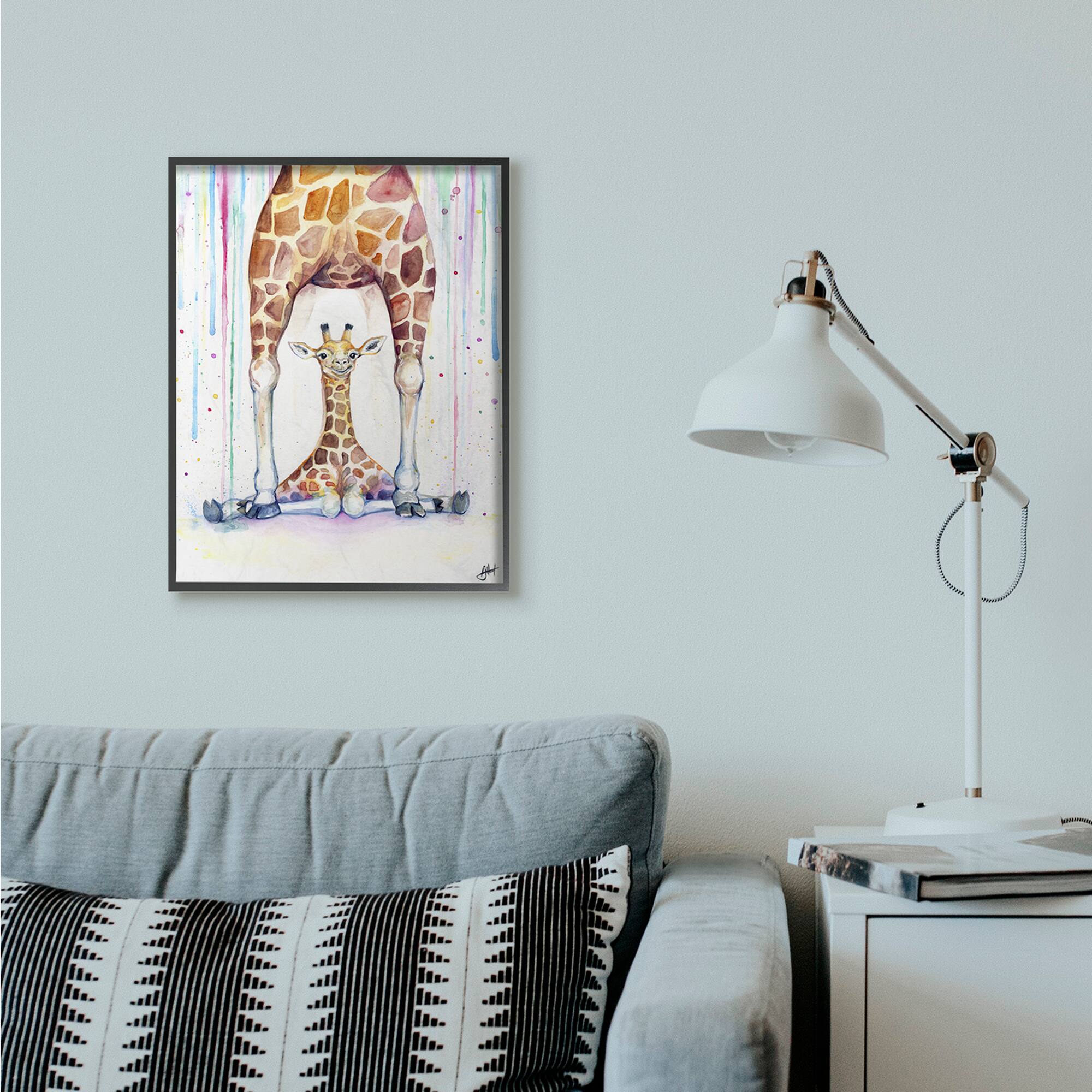 Stupell Industries Colorful &#x26; Cute Watercolor Giraffes Framed Wall Art 