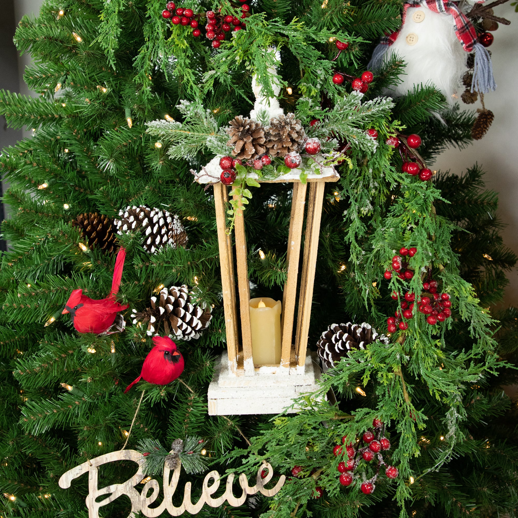 18" LED Lighted Natural and White Storm Lantern Christmas Decoration
