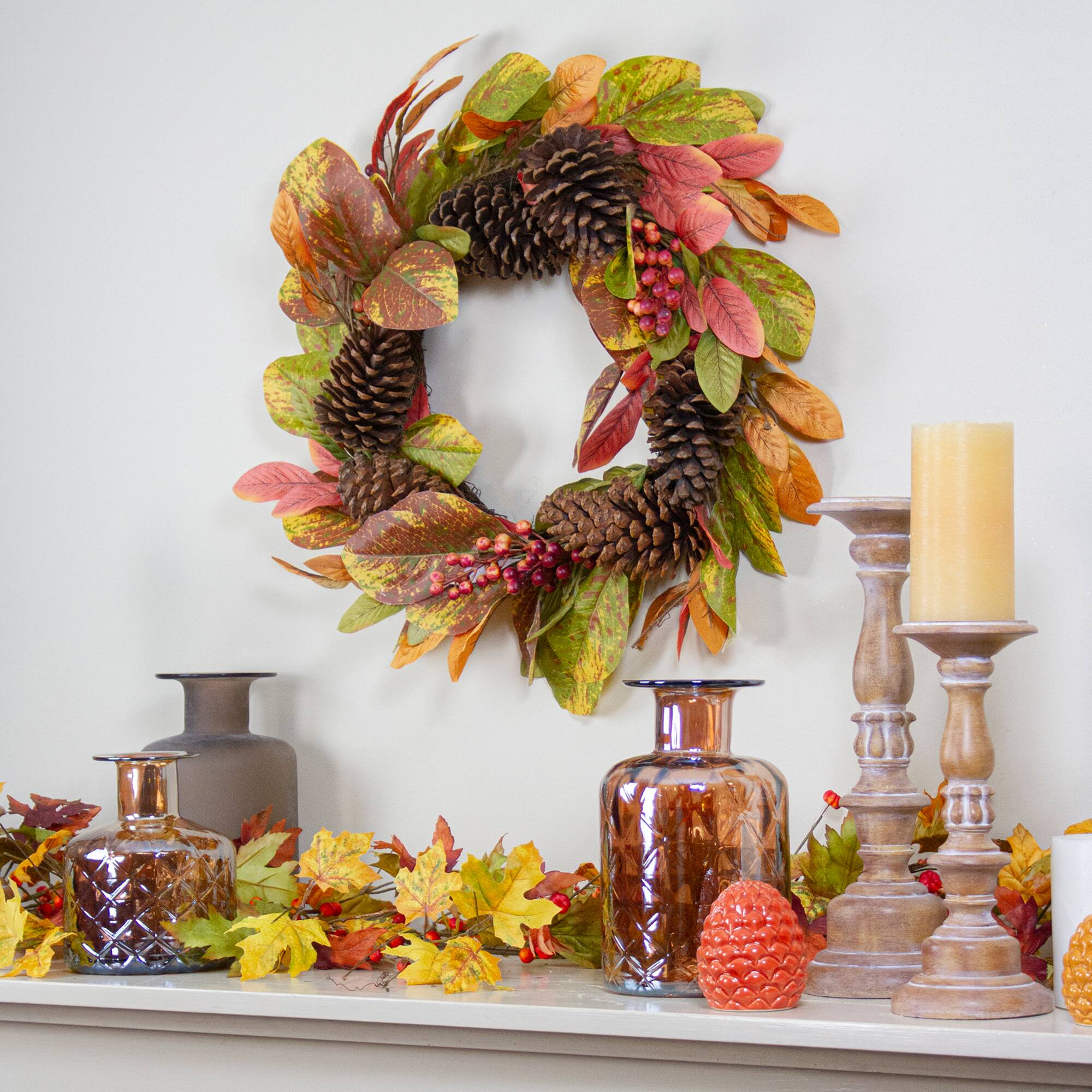 26" Leaves & Berries Twig Thanksgiving Wreath Michaels