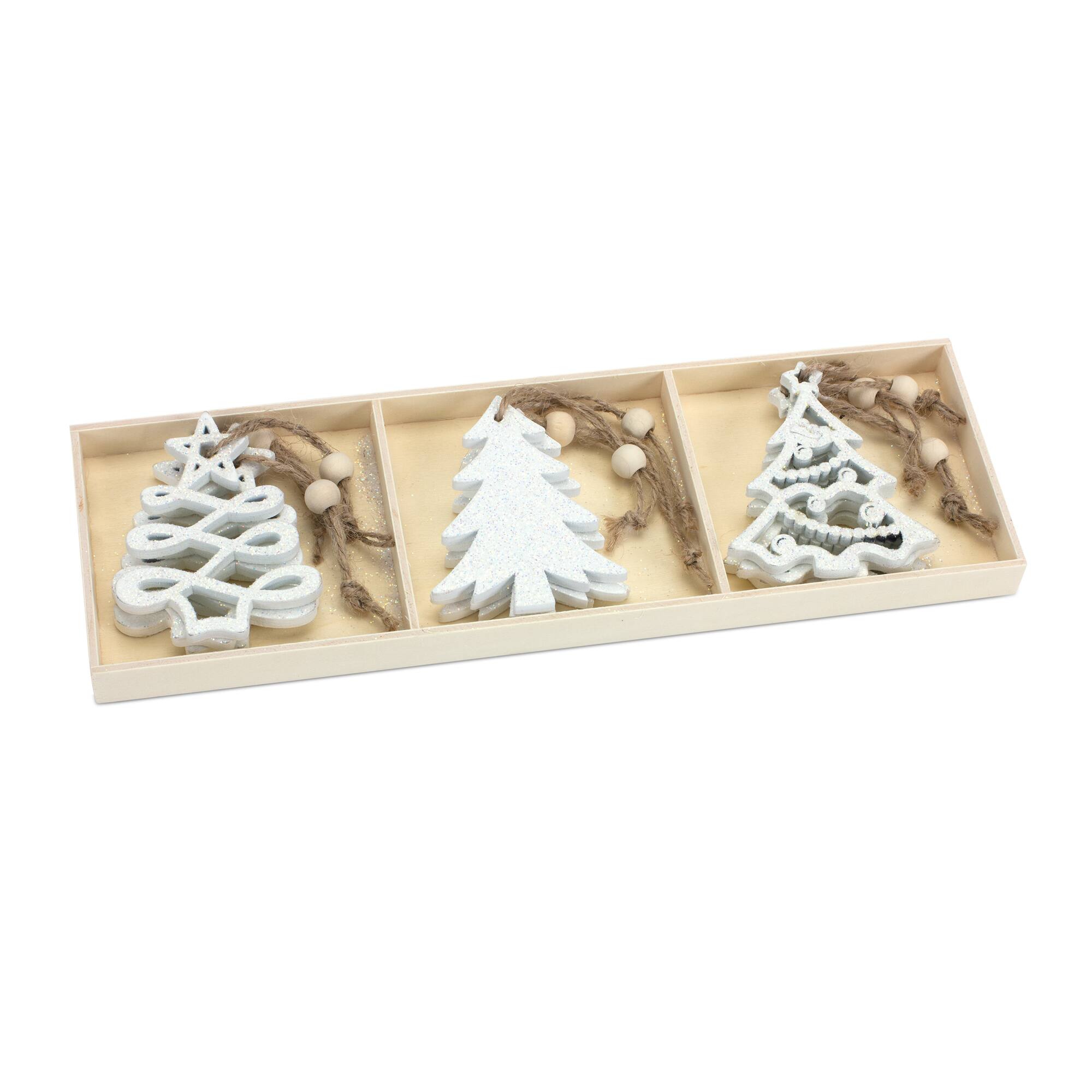 9 Pack 3&#x22; Glittery White Tree Ornaments