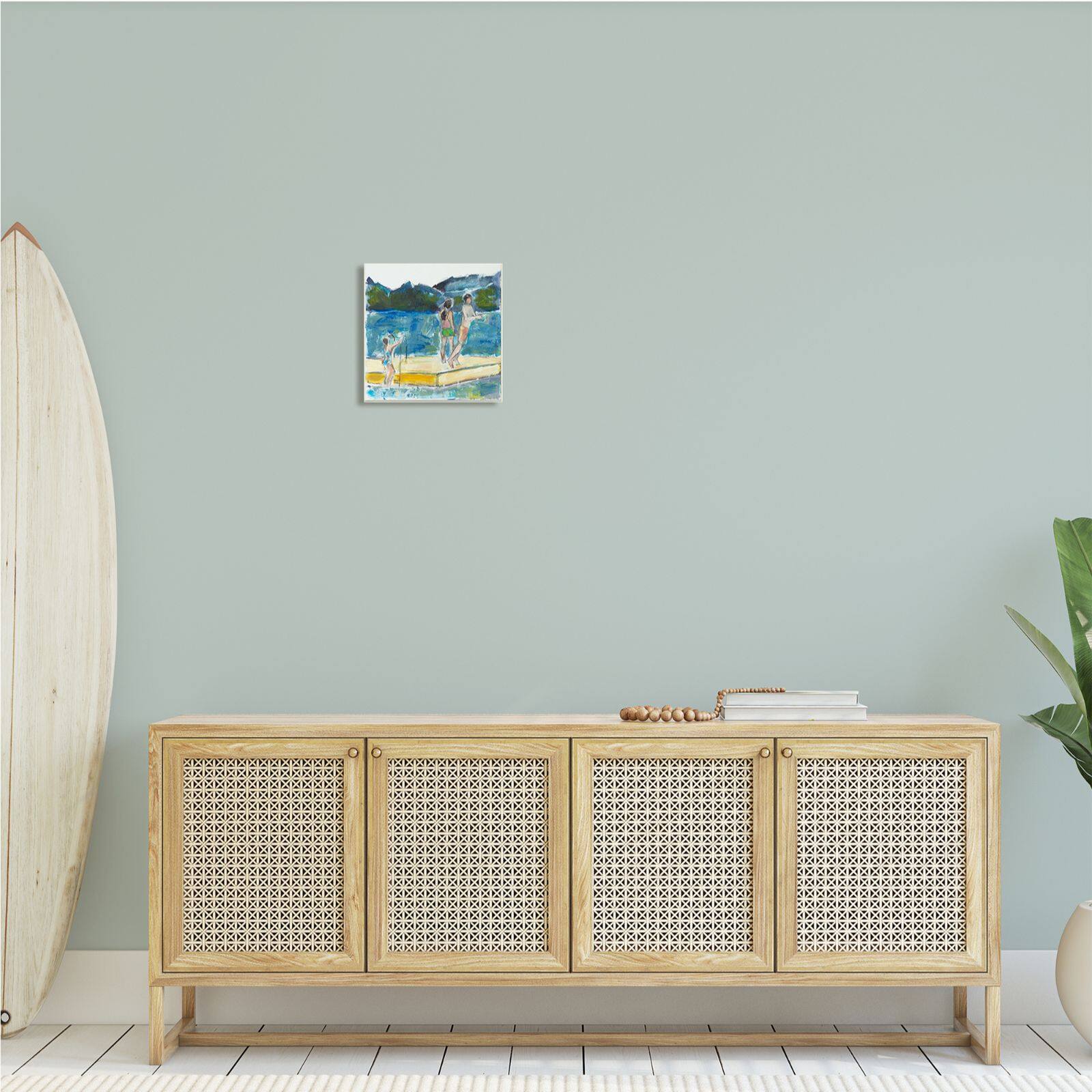 Stupell Industries Kids on Swimming Dock Abstract Contemporary Lake Scene,12" x 12"