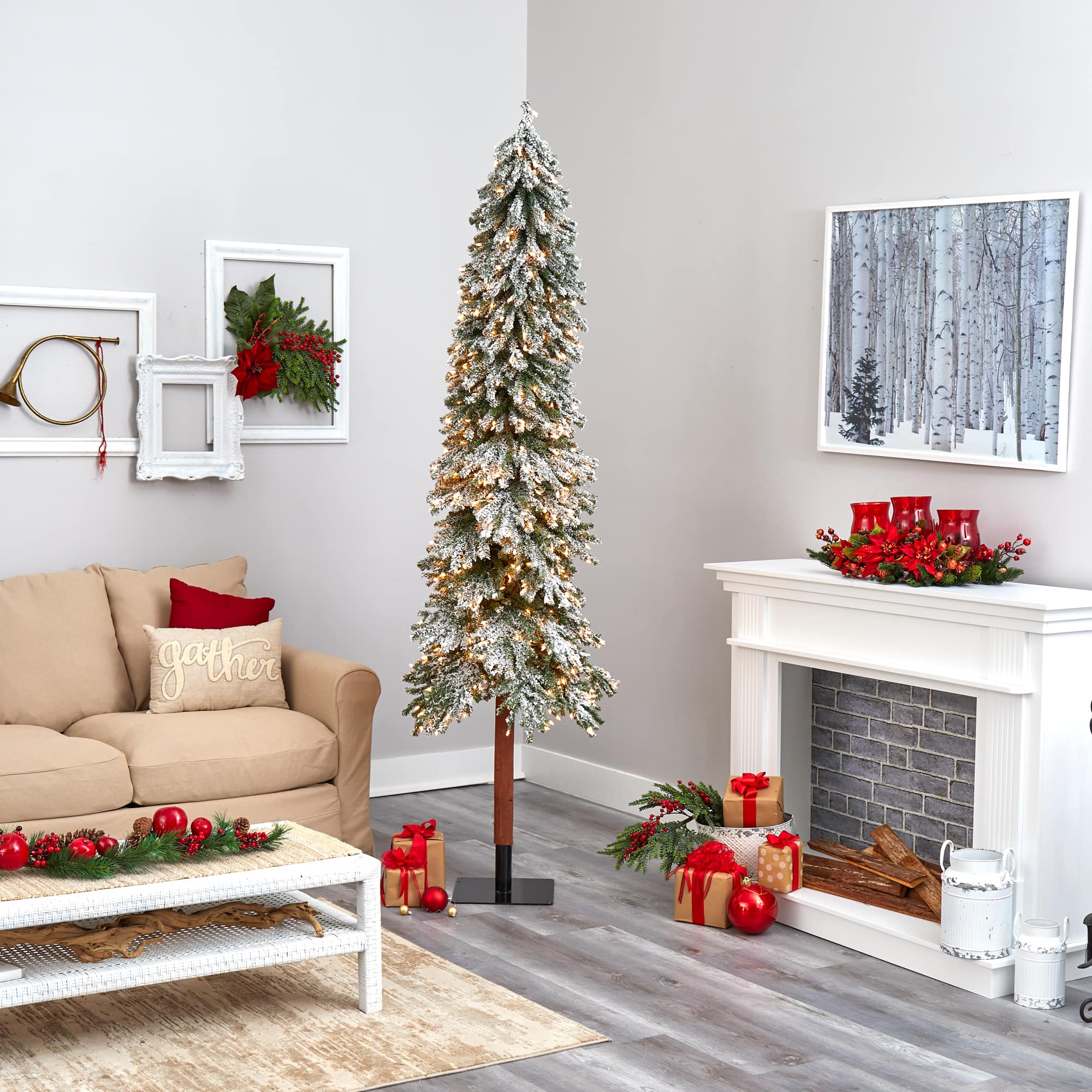 8ft. Pre-Lit Flocked Grand Alpine Artificial Christmas Tree, Clear LED Lights