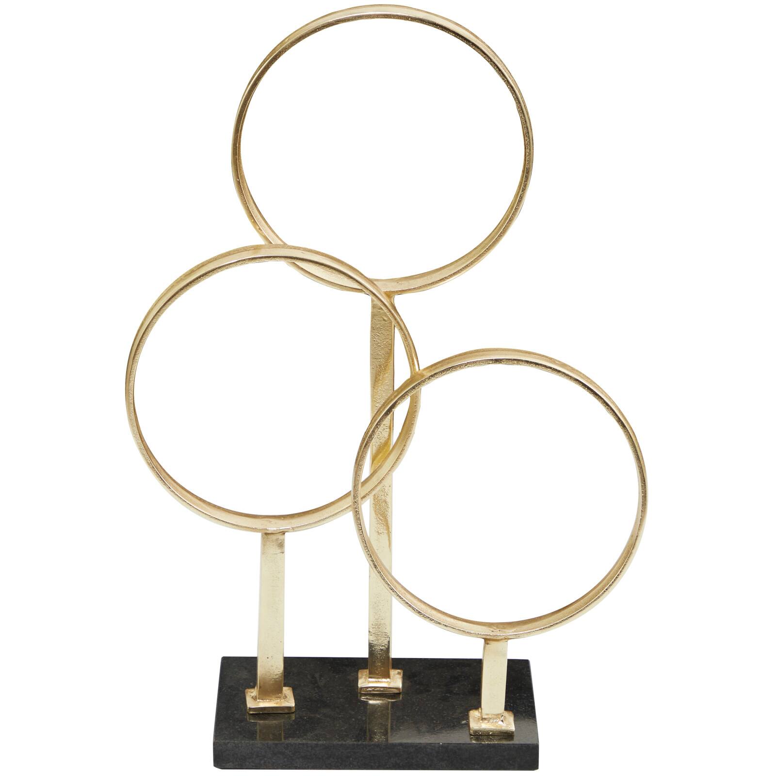 CosmoLiving by Cosmopolitan 21" Gold Aluminum 3-Rings Abstract Sculpture with Black Base