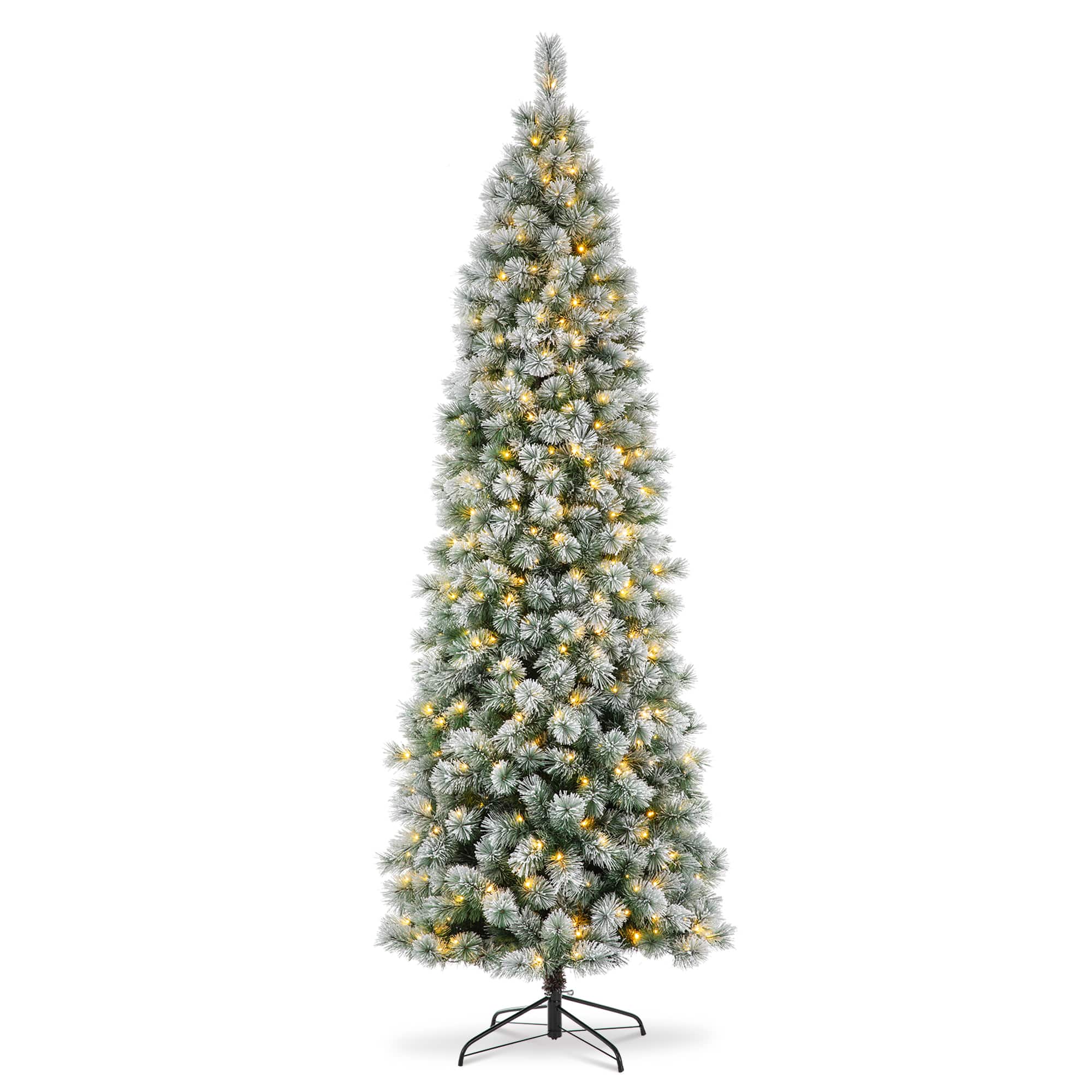 9ft. Pre-Lit Flocked Pine Pencil Artificial Christmas Tree, Warm White LED Lights