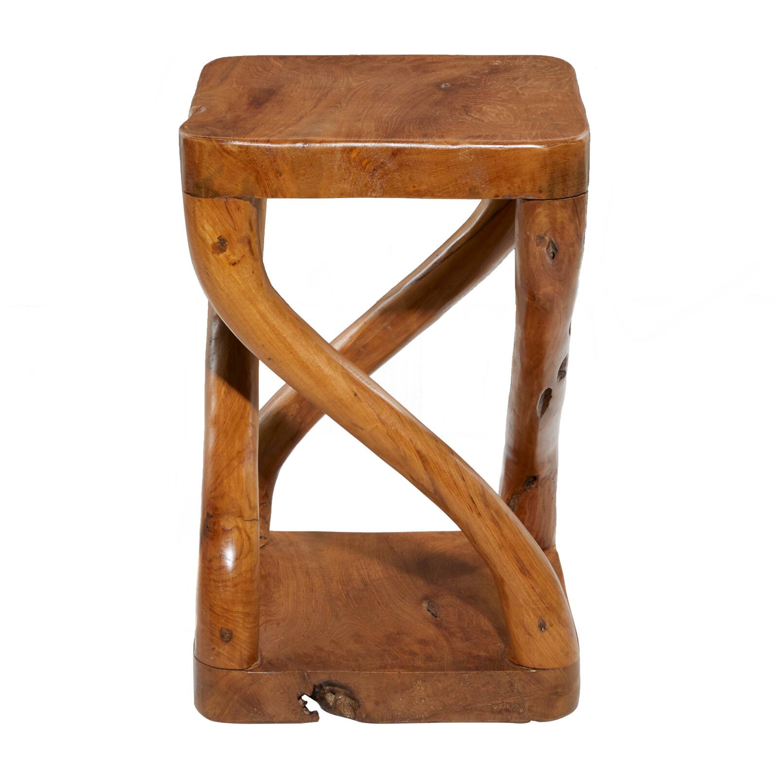 20" Brown Teak Wood Contemporary Stool