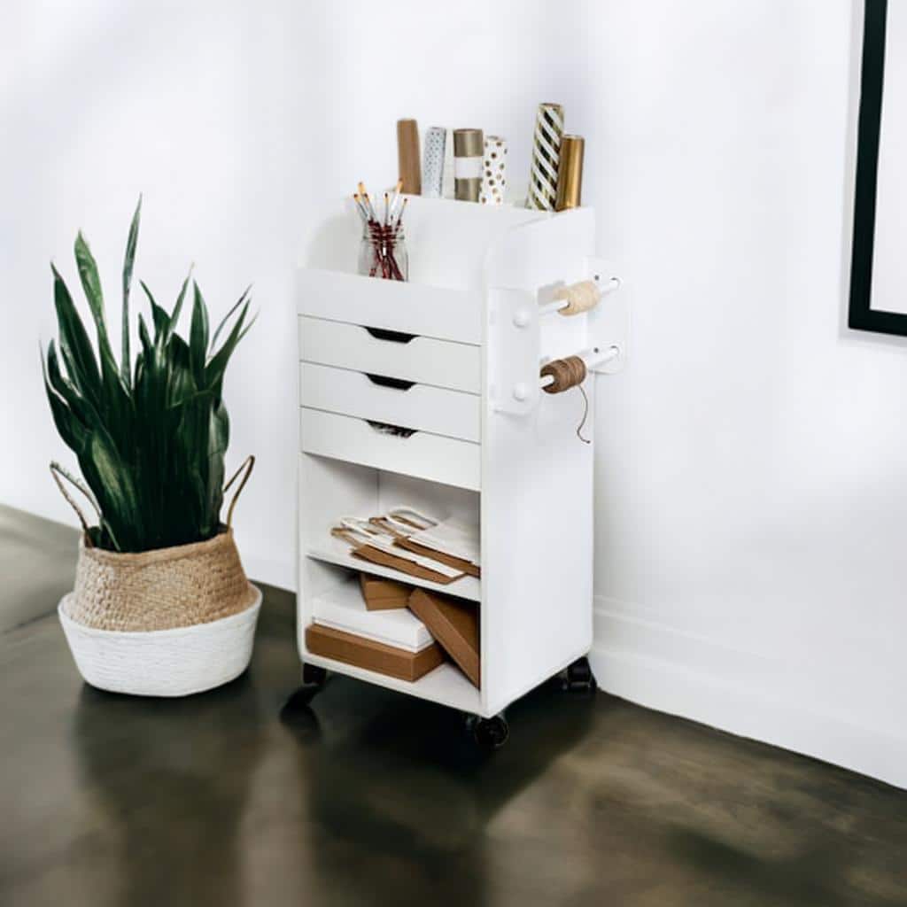 Honey Can Do 3-Drawer White Rolling Craft Cart with Drawers & Slotted Compartments