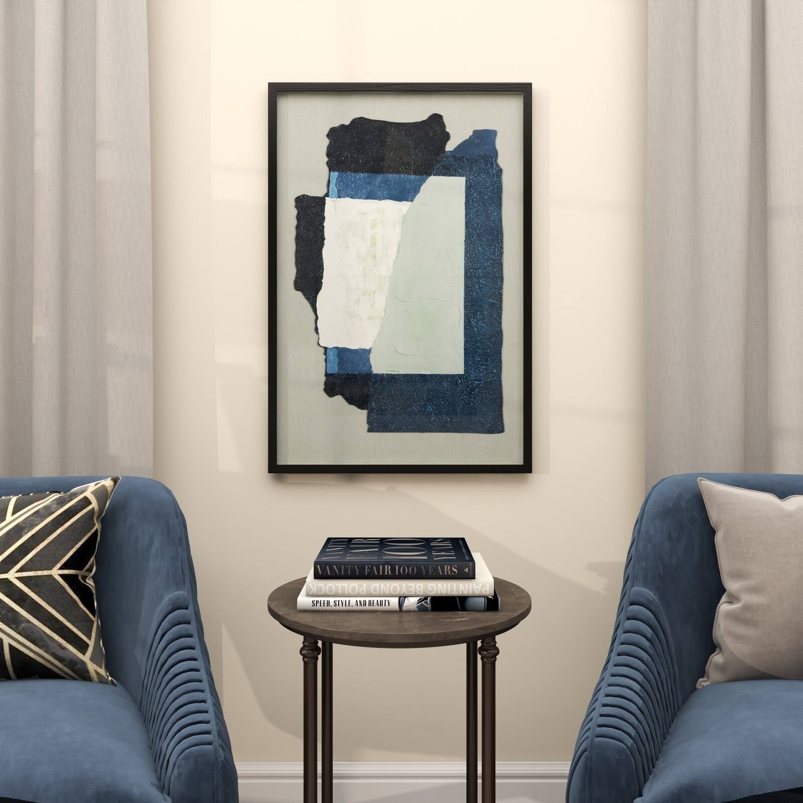 The Novogratz Gray & Blue Mixed Media Framed Canvas Wall Art