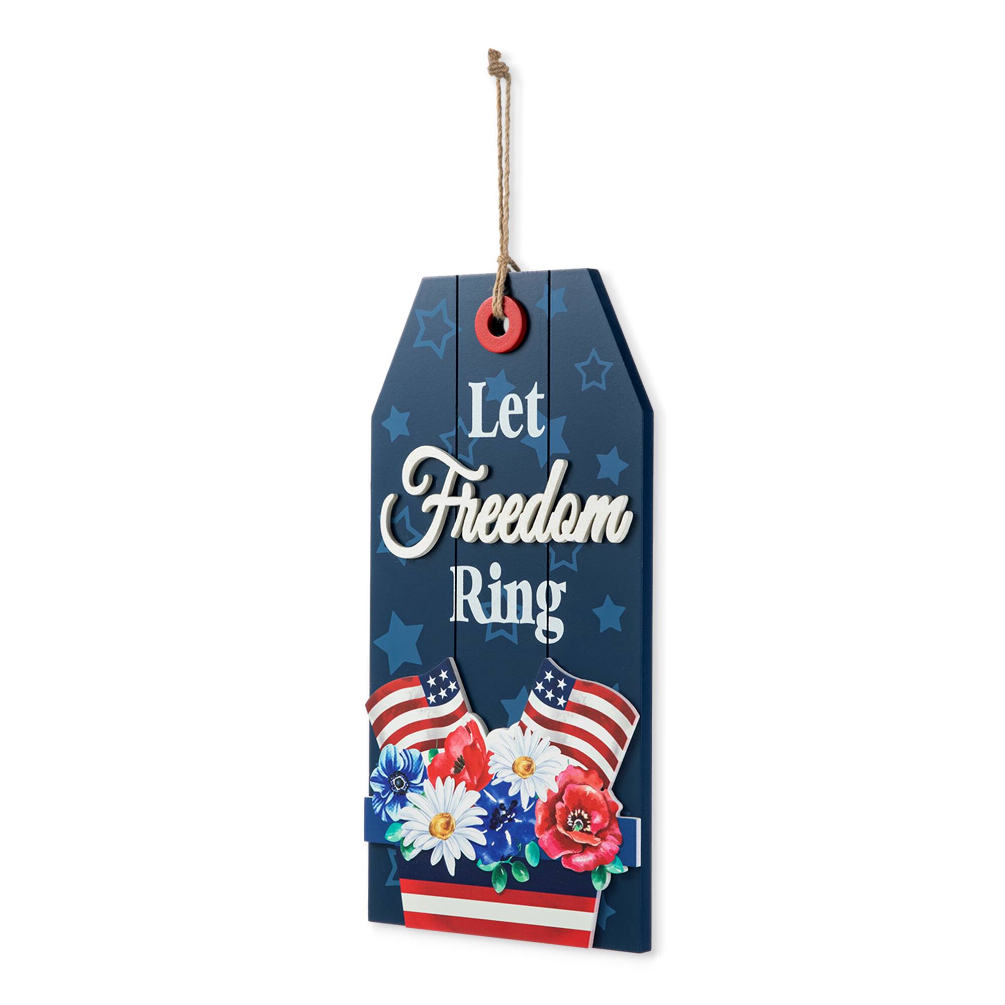 Glitzhome® 15.75" Let Freedom Ring Sign Door Hanger