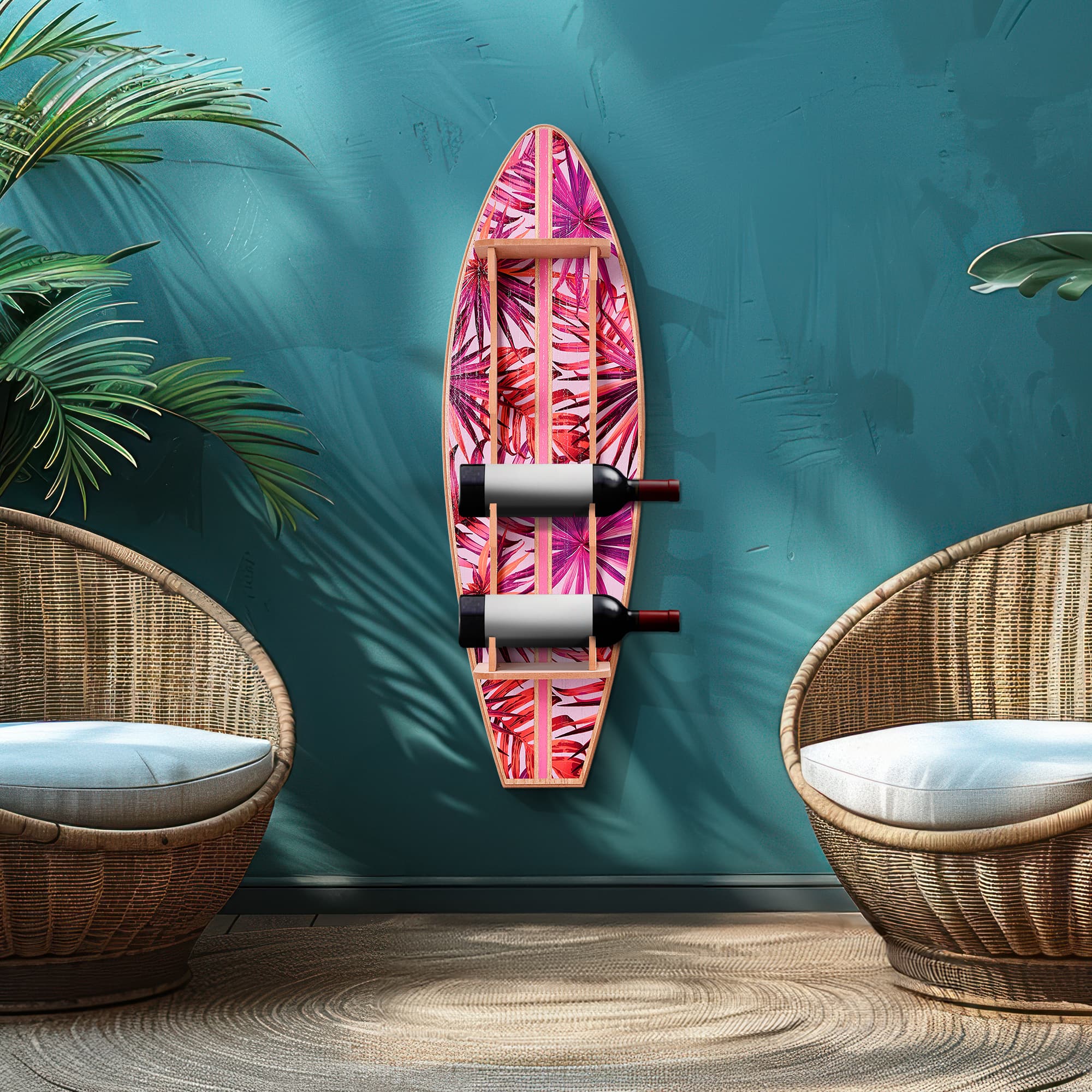 American Art Decor Tipsy Tropical Surfboard Wine Rack - 8&#x22; x 25.5&#x22; x 7.5&#x22; 